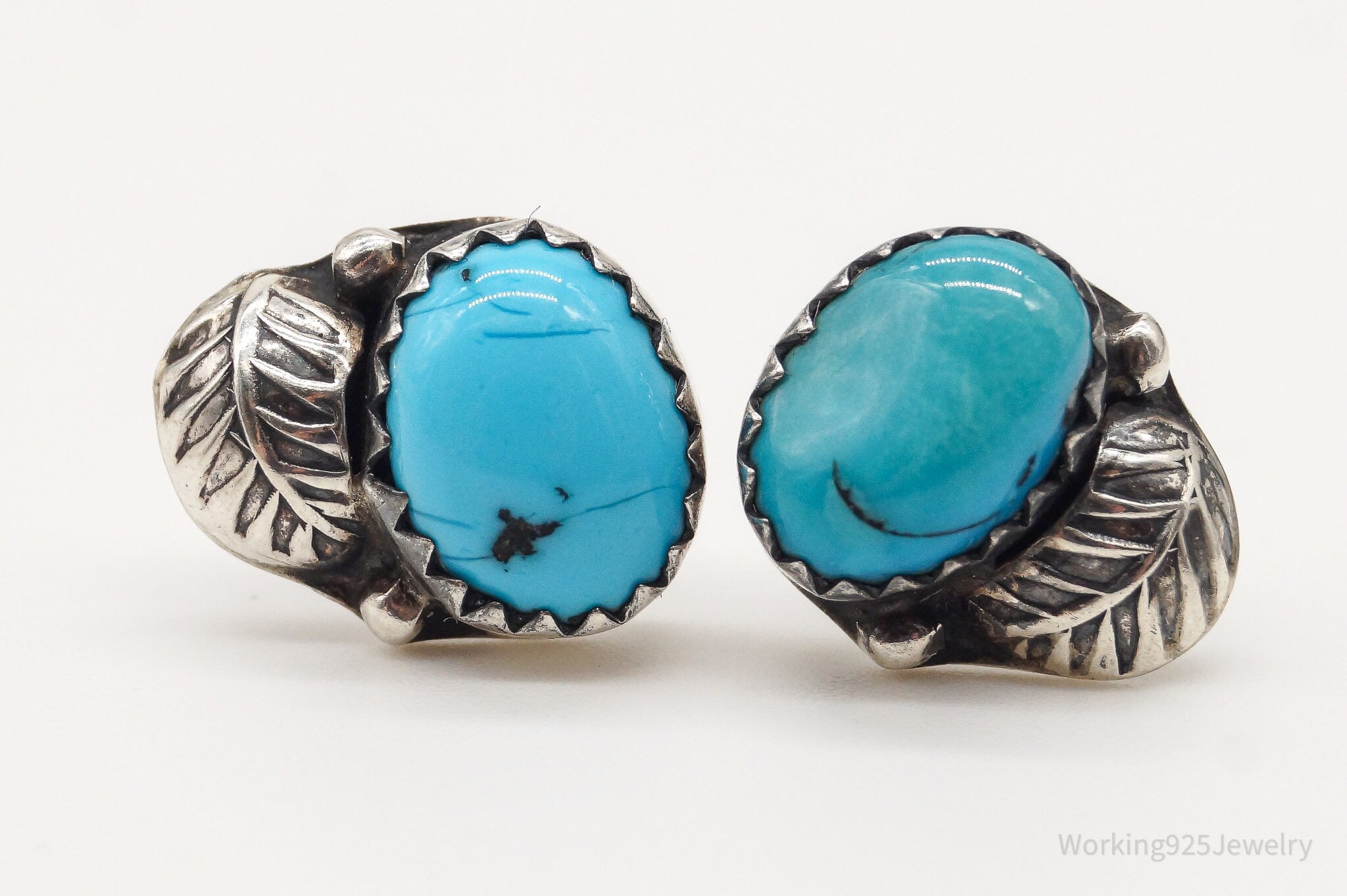 Vintage Native American Blue Turquoise Unsigned Silver Earrings