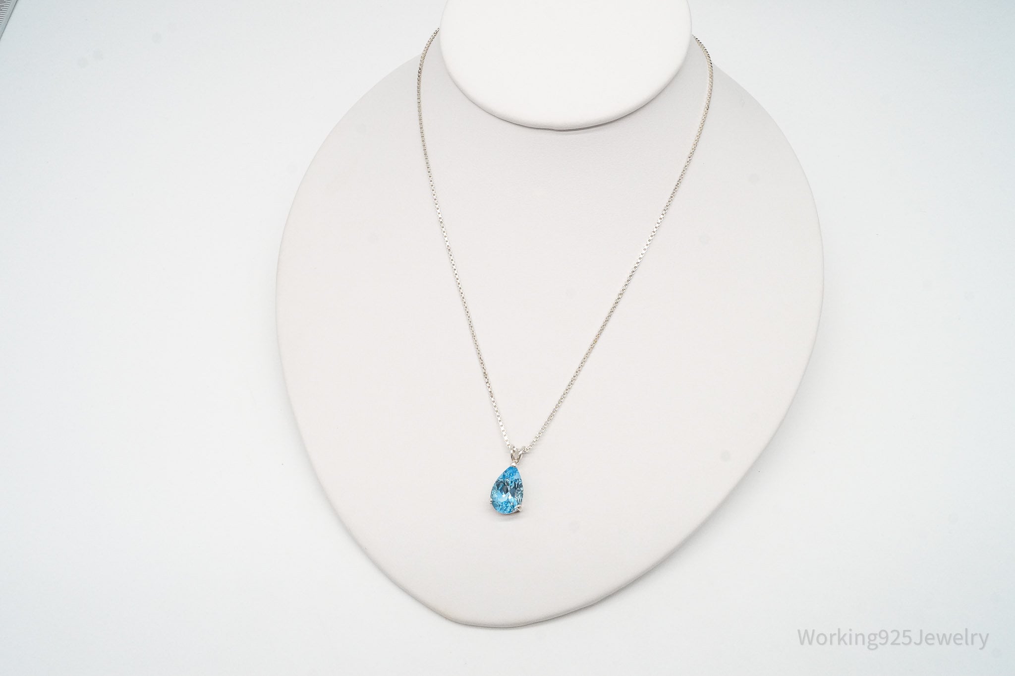 Vintage Blue Topaz Sterling Silver Chain Necklace 20"