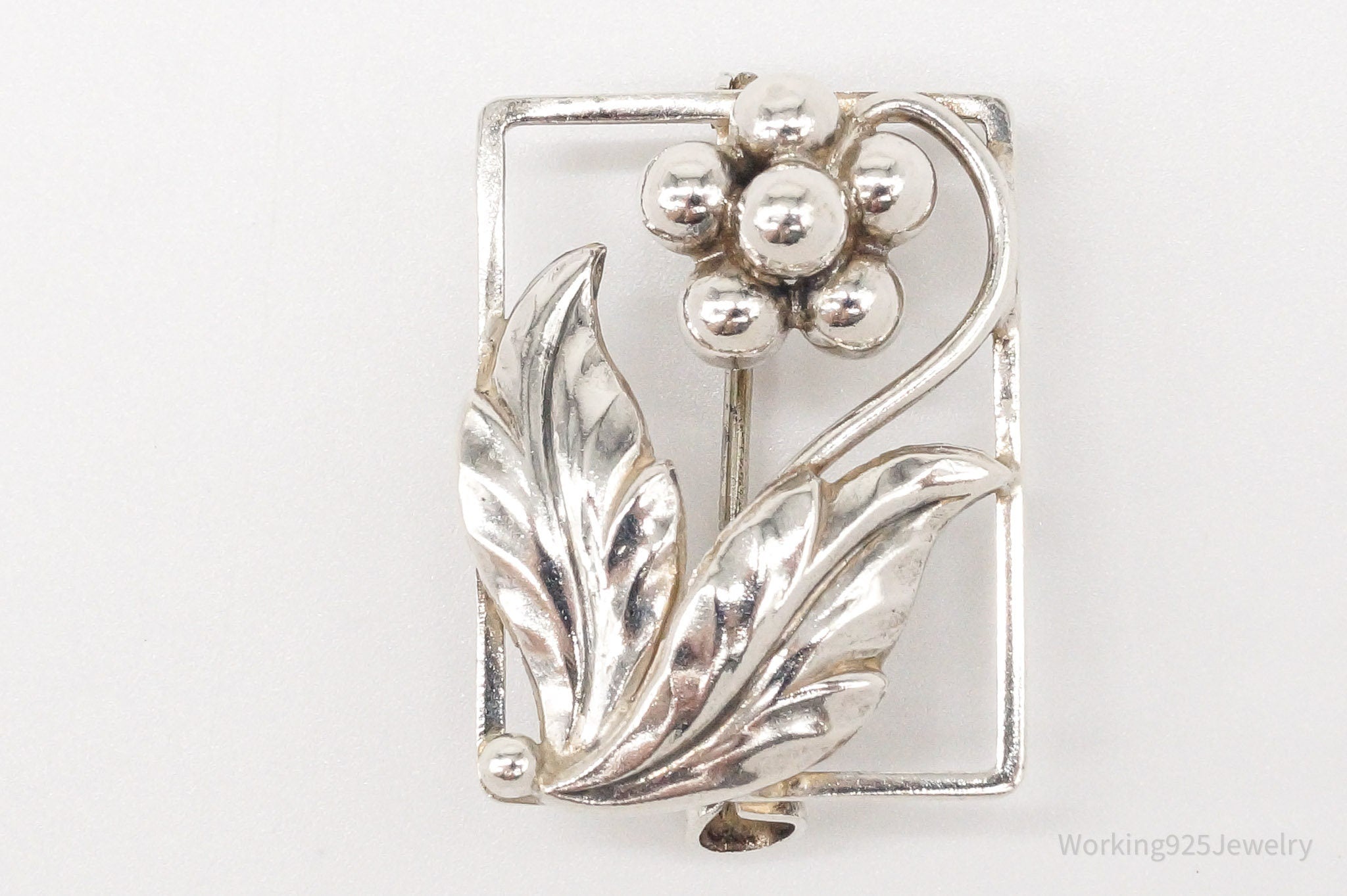 Rare Vintage Denmark Designer John L Modernist Flower Sterling Silver Brooch