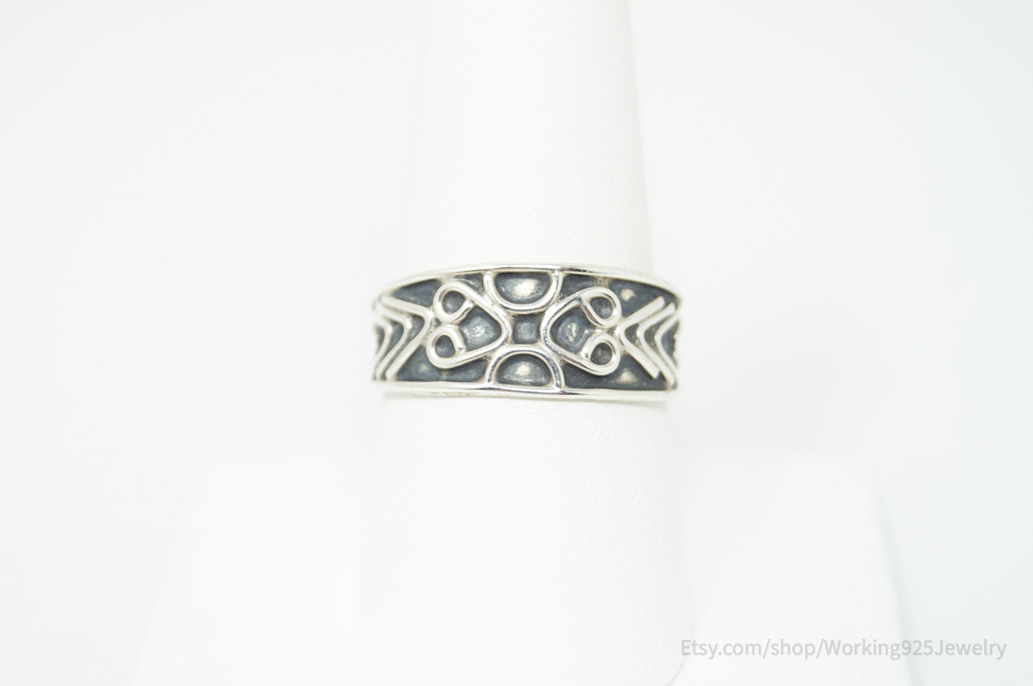 Vintage Taxco Mexico Designer Oxidized Sterling Silver Adjustable Ring Size 9