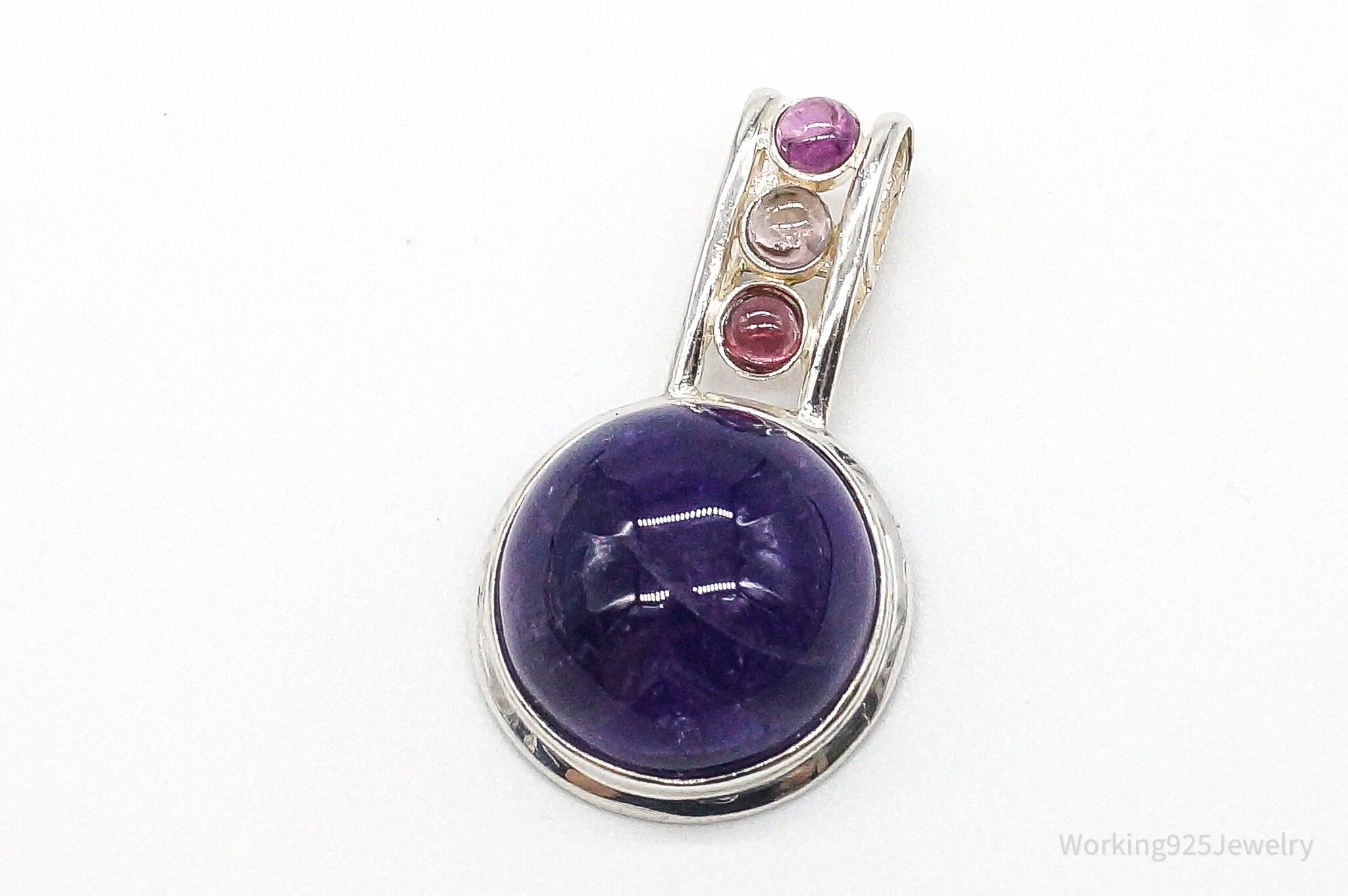 Vintage Large Purple Amethyst Multi Gem Sterling Silver Pendant