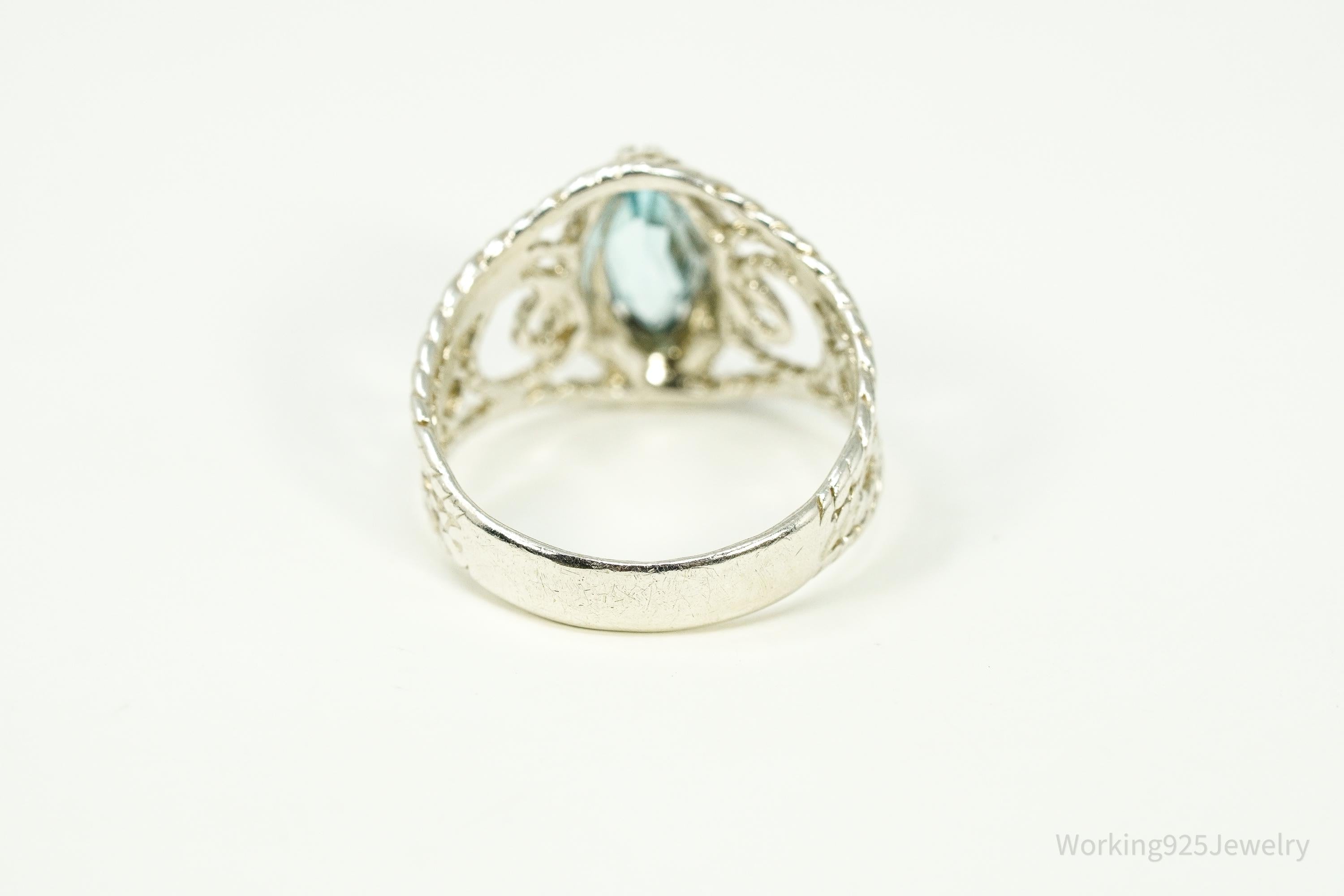 Vintage Blue Topaz Sterling Silver Ring - Size 7.25