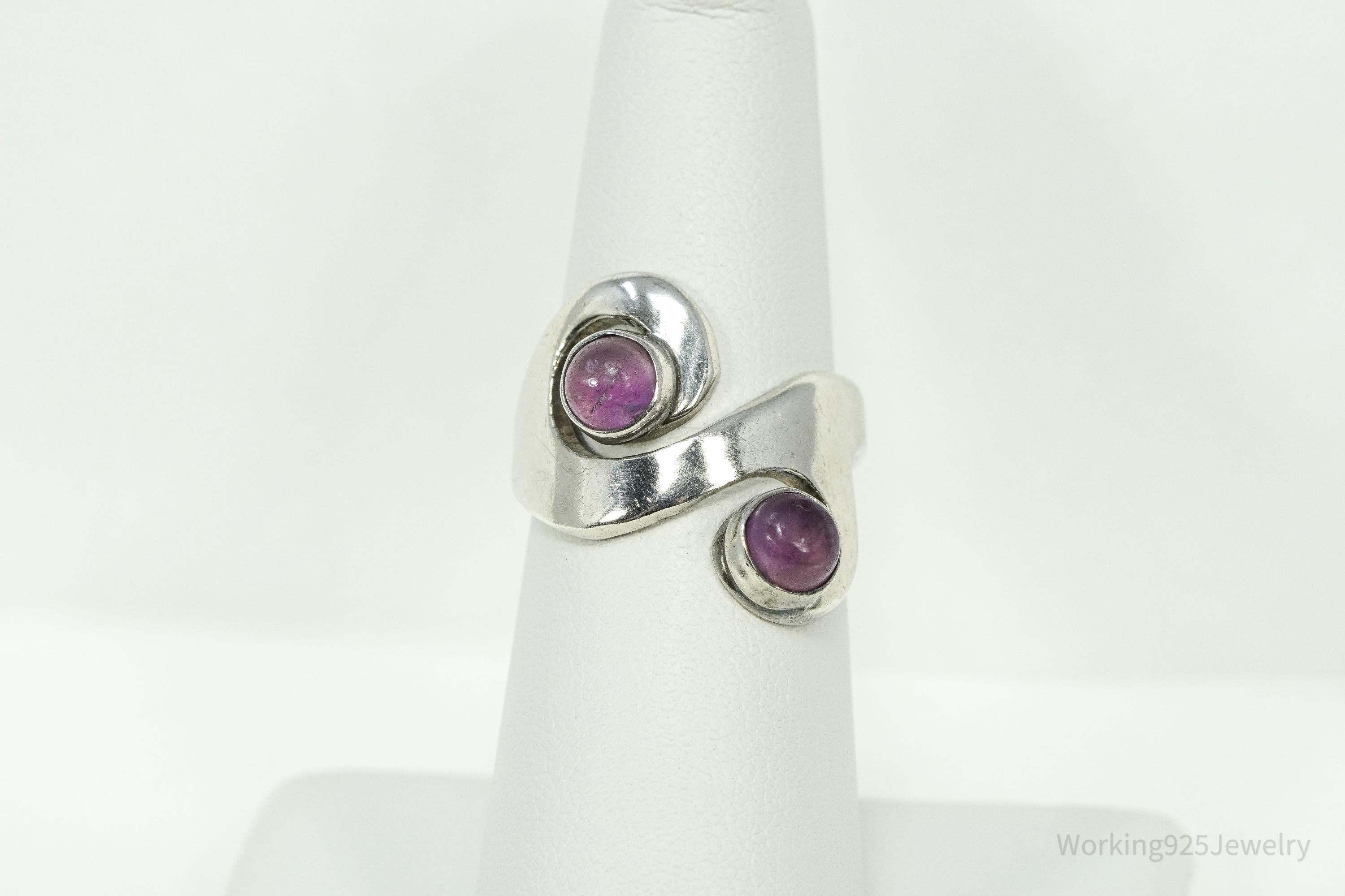 Vintage Mexico Modernist Sterling Silver Amethyst Ring Size 7