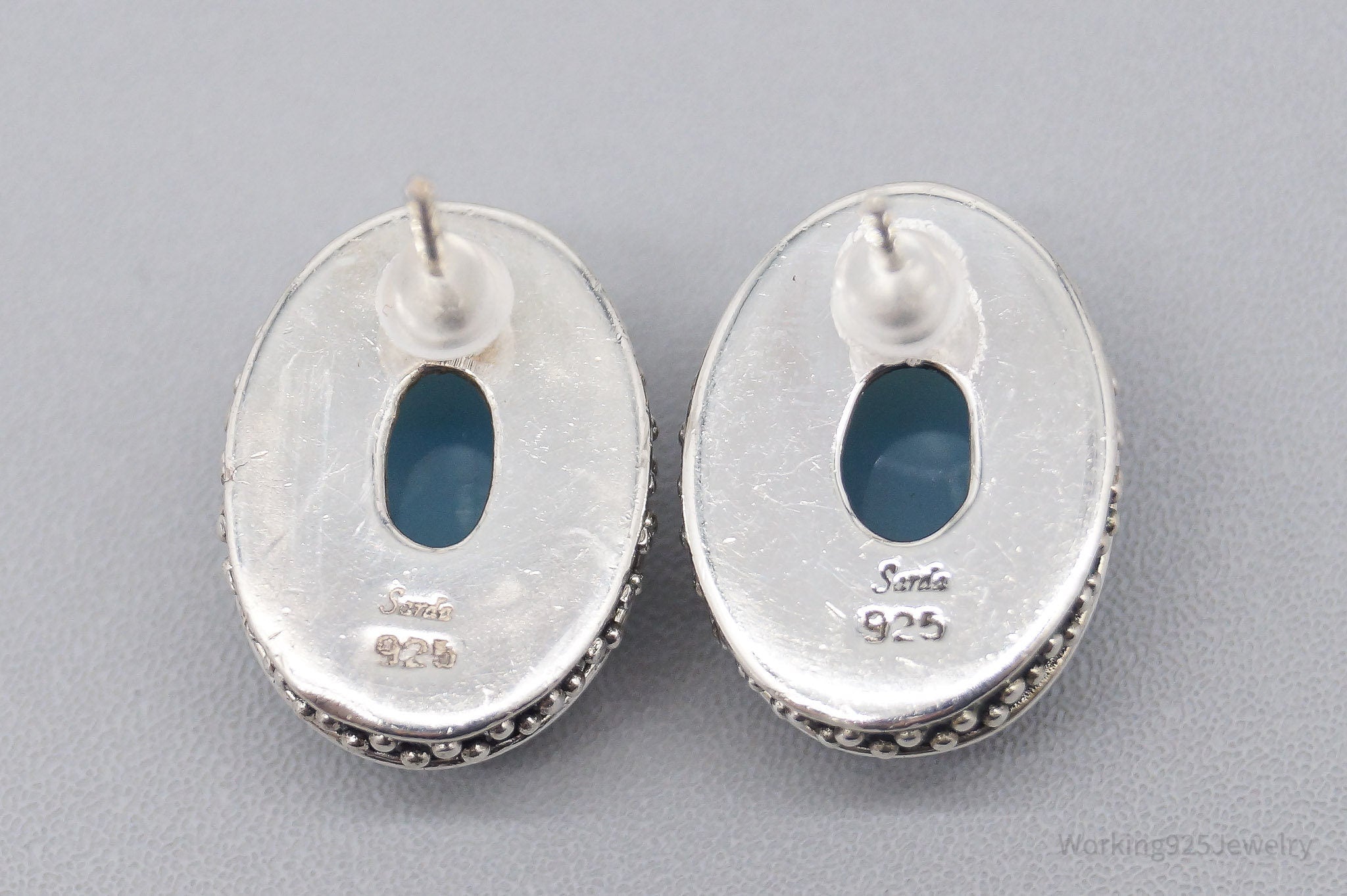 Vintage Designer SARDA Blue Chalcedony Sterling Silver Earrings