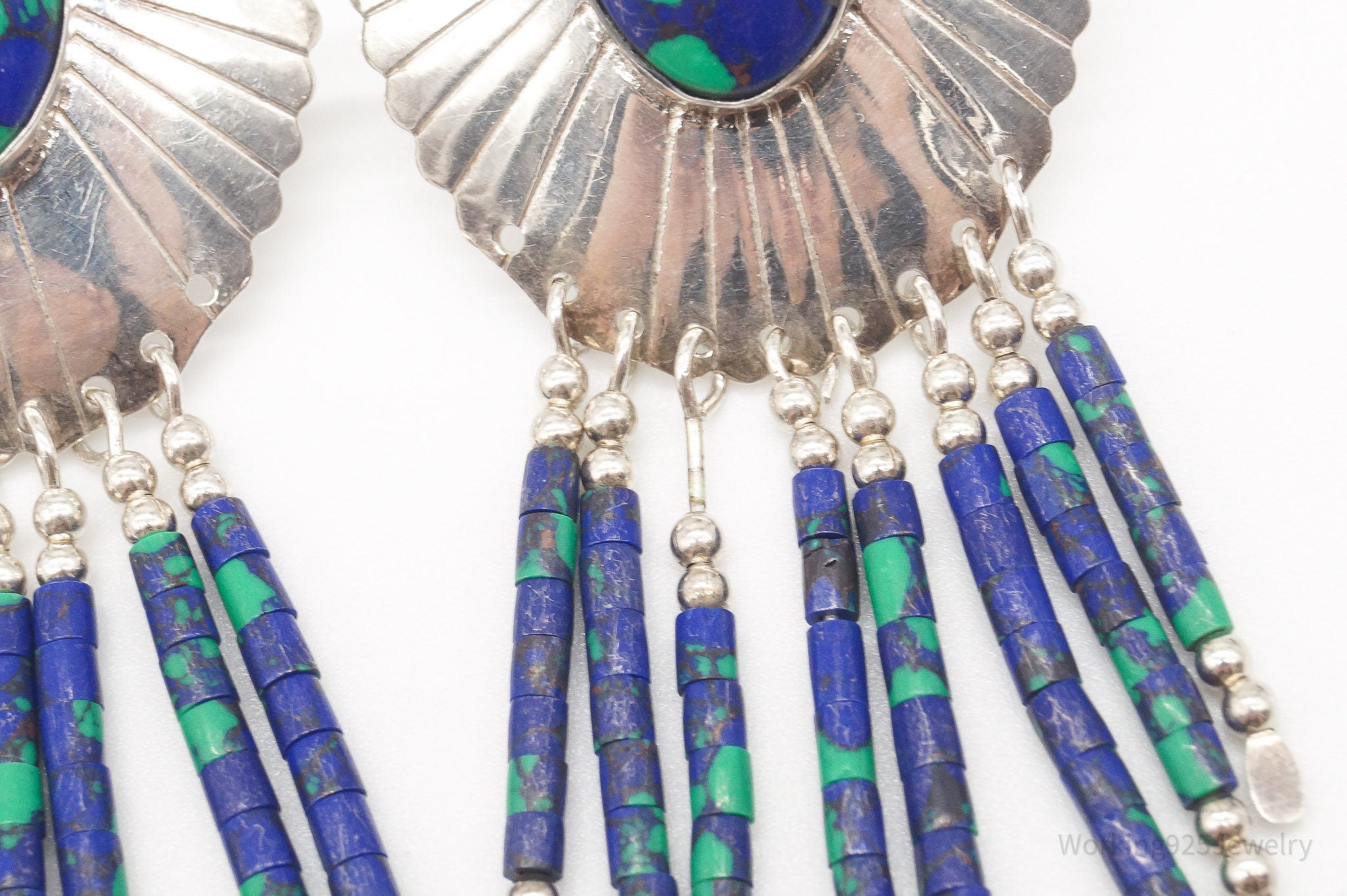 Vintage Native American Azurite Sterling Silver Earrings