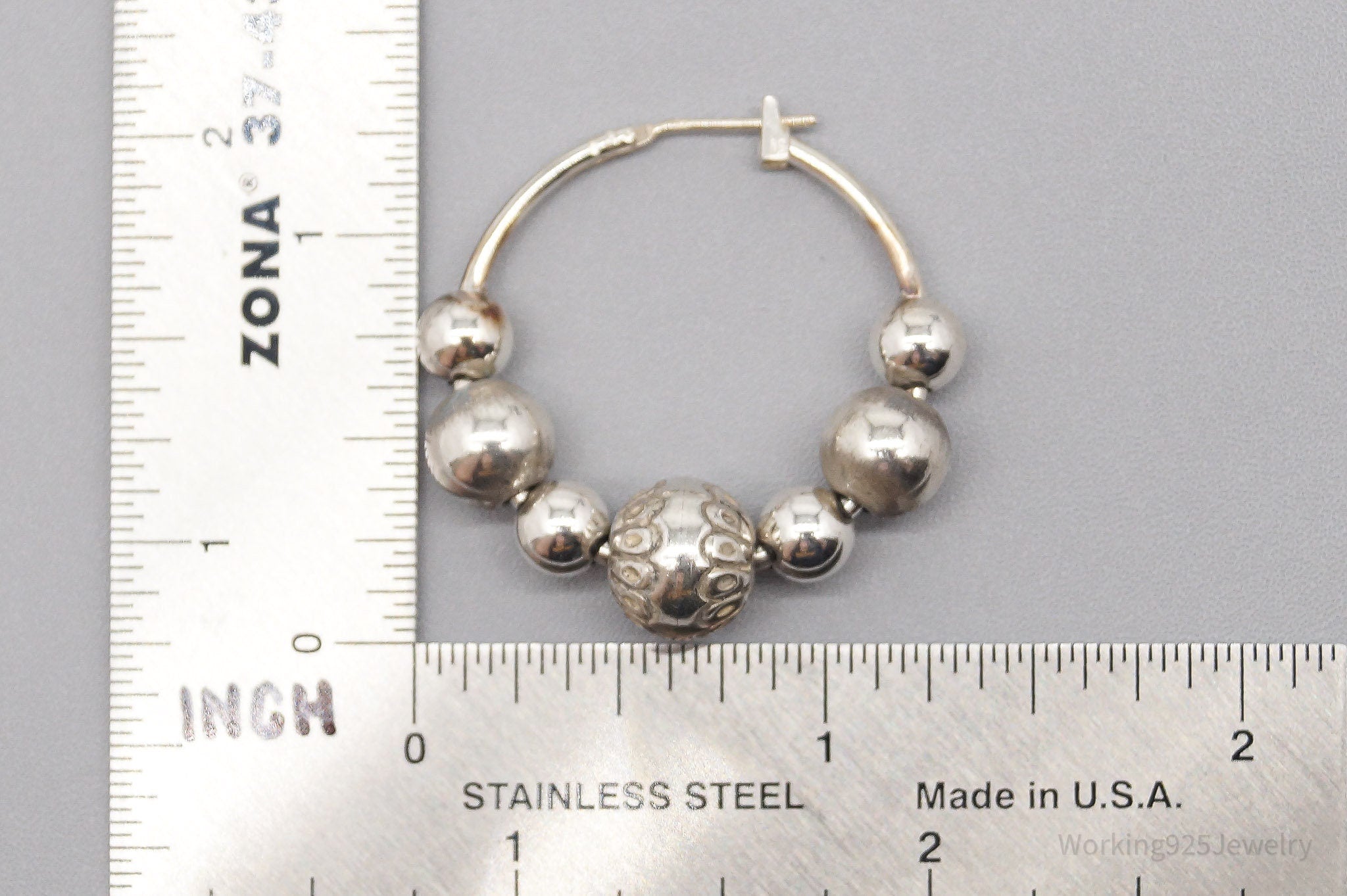 Vintage Puffy Bead Sterling Silver Hoop Earrings