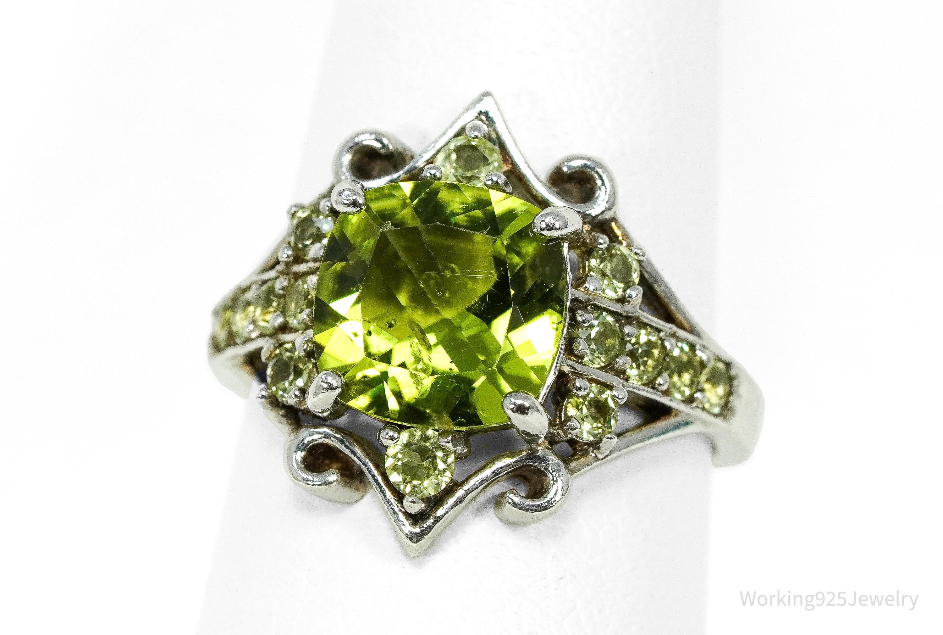 Vintage DK Peridot Sterling Silver Ring - Size 6.75