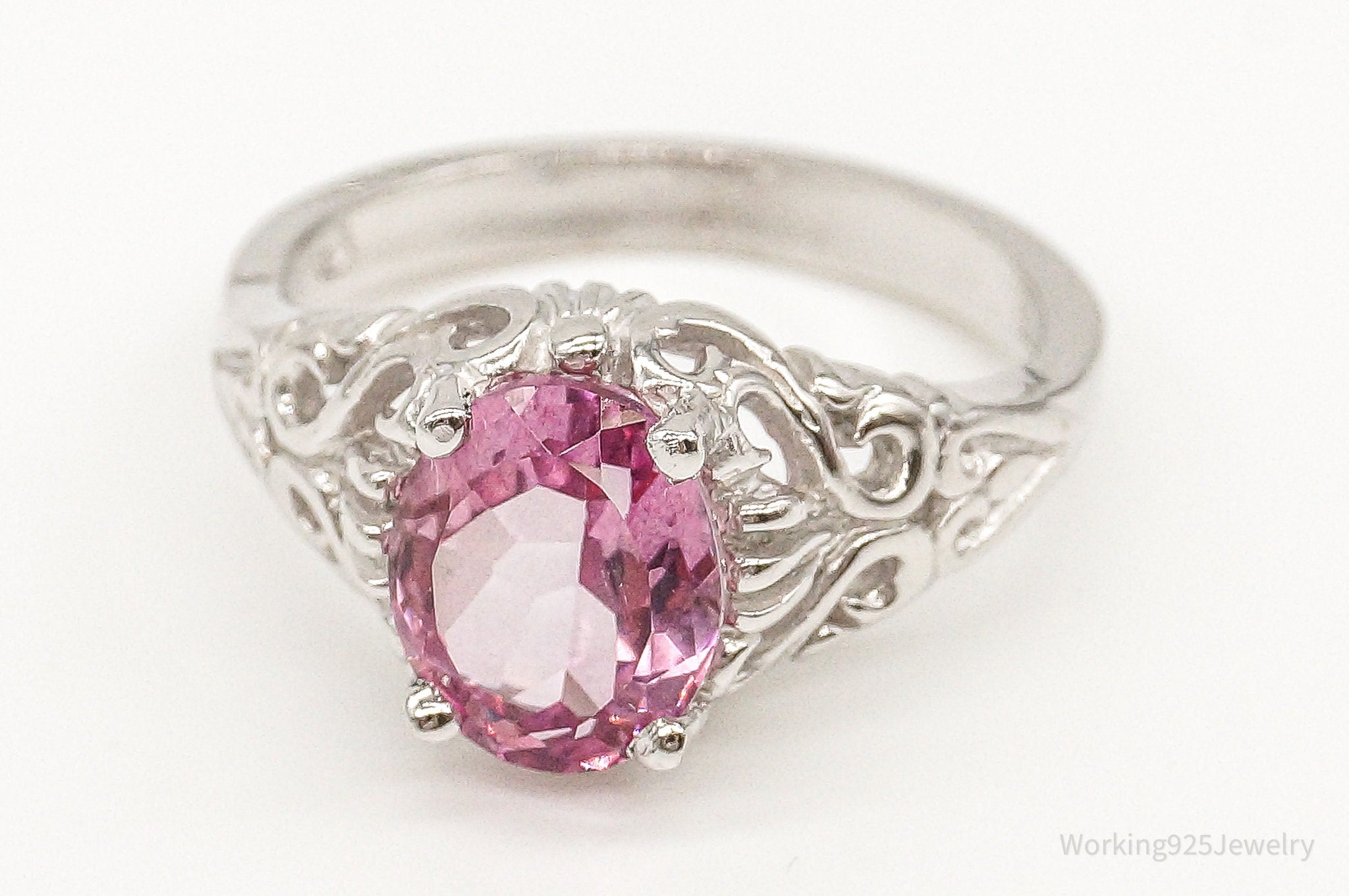 Vintage Pink Quartz Sterling Silver Ring - Size 8.75