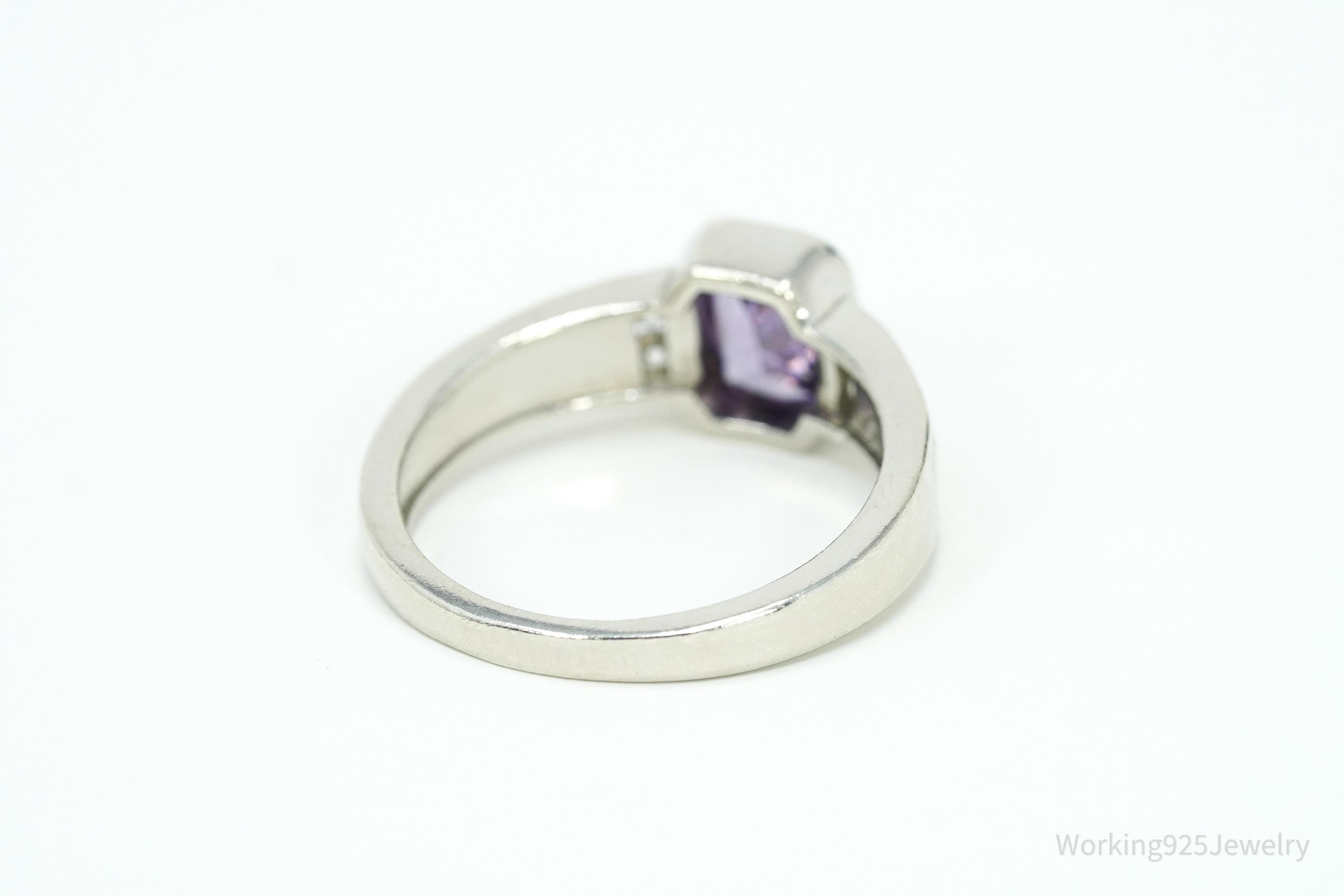 Vintage Amethyst Cubic Zirconia Opal Sterling Silver Ring - Size 8.75