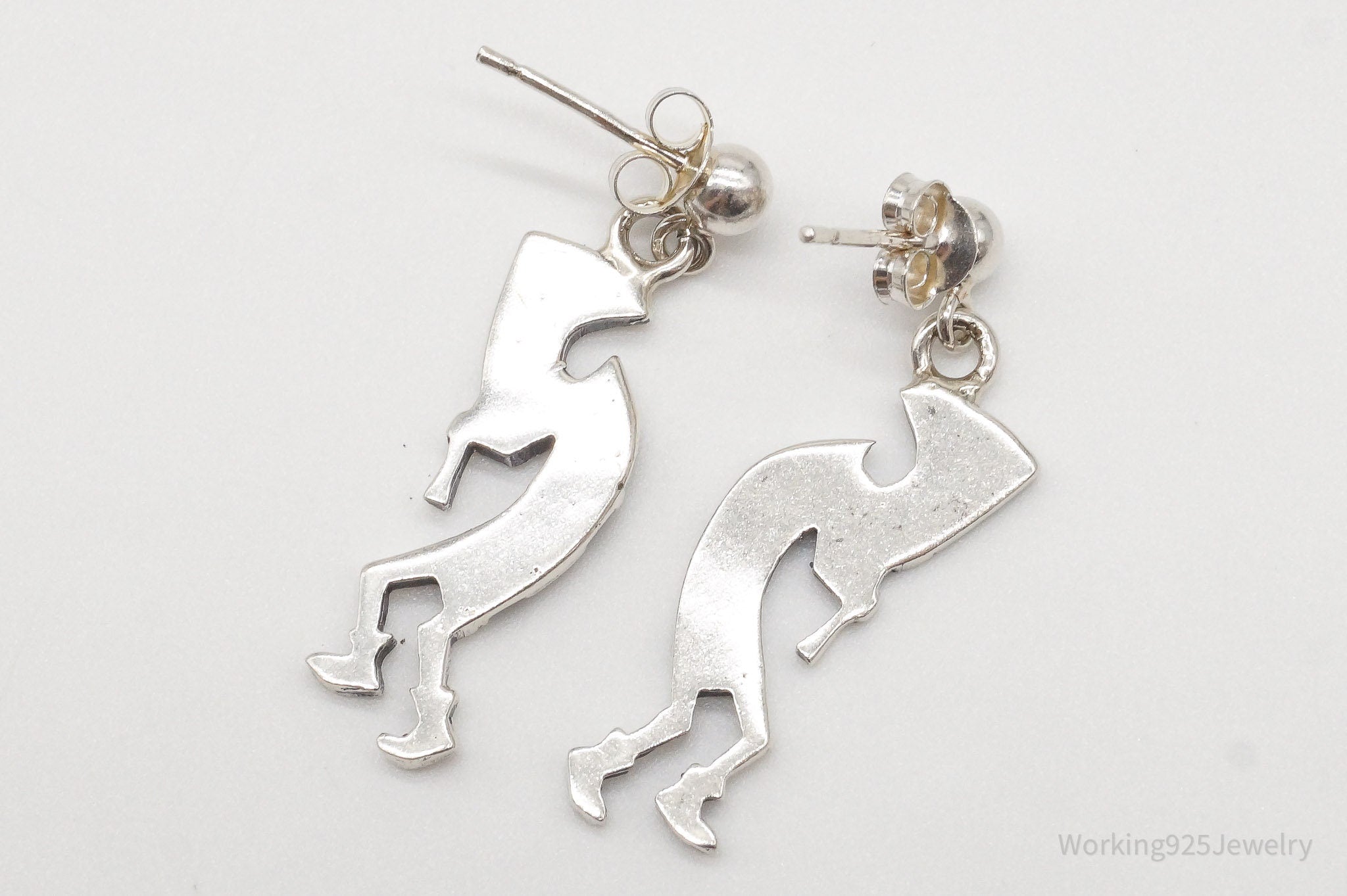 Vintage Native American Dancing Kokopelli Silver Earrings