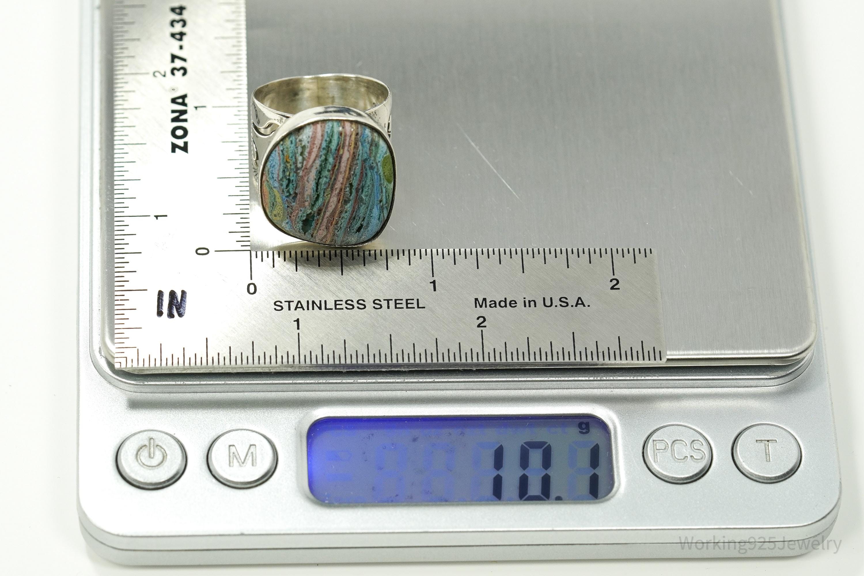 VTG Designer Desert Rose Trading Rainbow Calsilica Sterling Silver Ring - 8.25