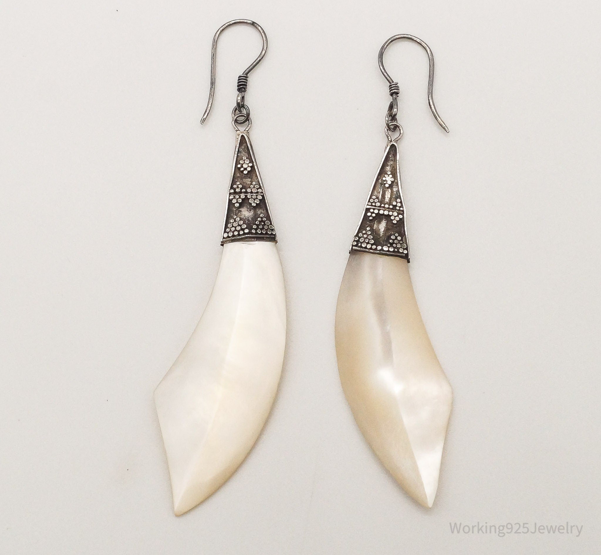 Vintage Large Mother Of Pearl Sterling Silver Earrings