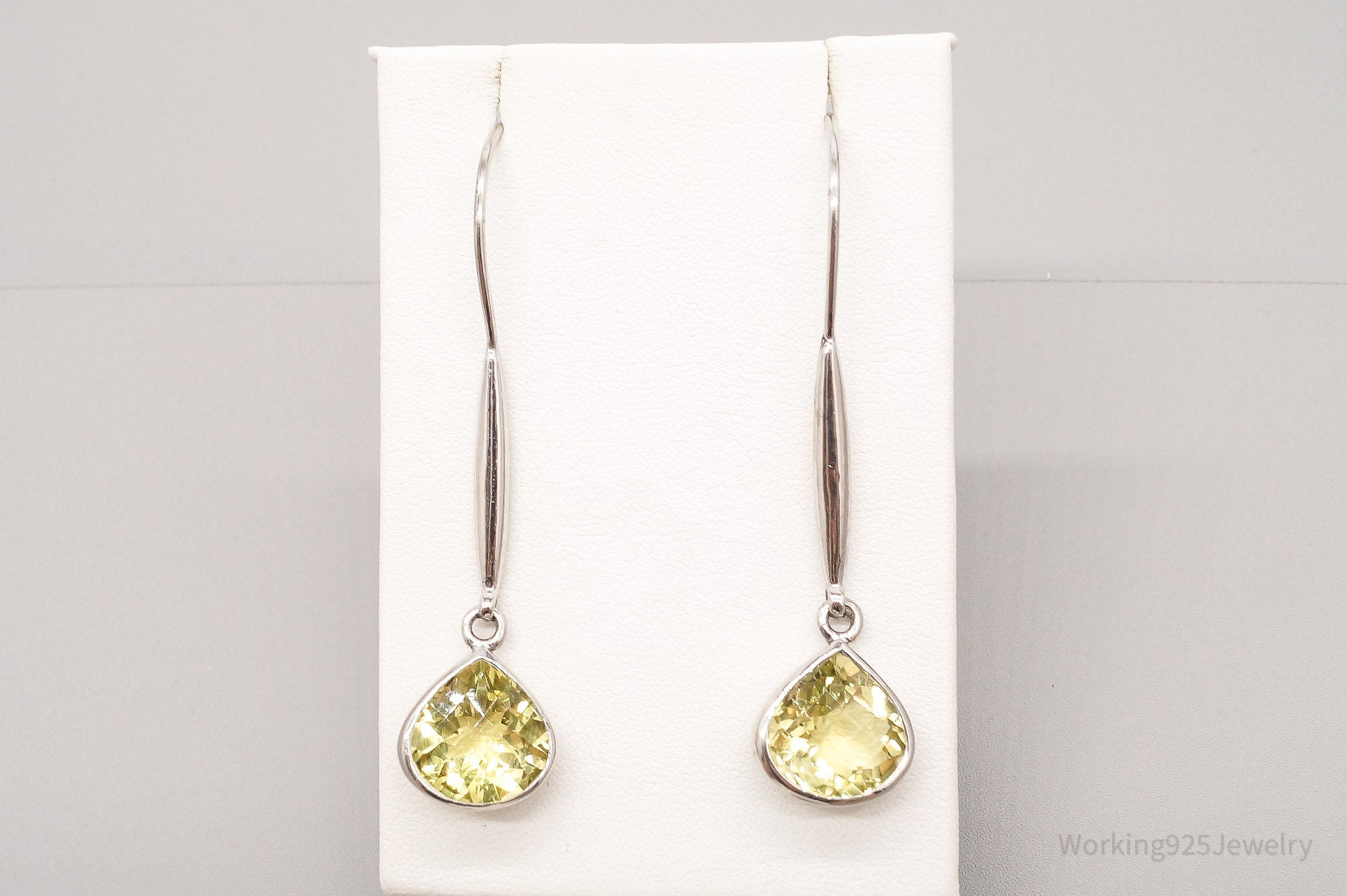 Vintage Large Citrine Drop Sterling Silver Earrings