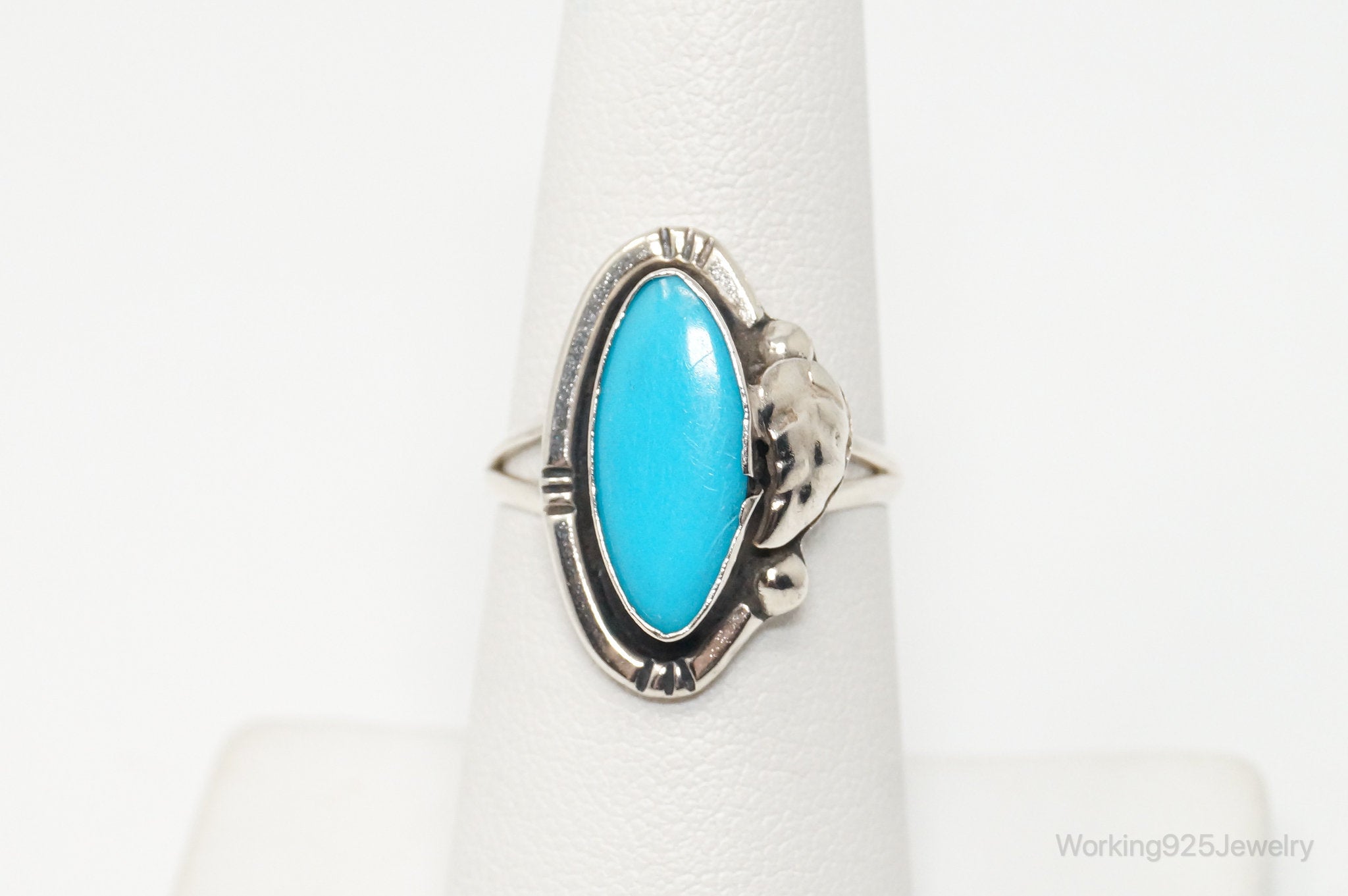 Vintage Mexico Blue Turquoise Sterling Silver Western Ring - Sz 6.75