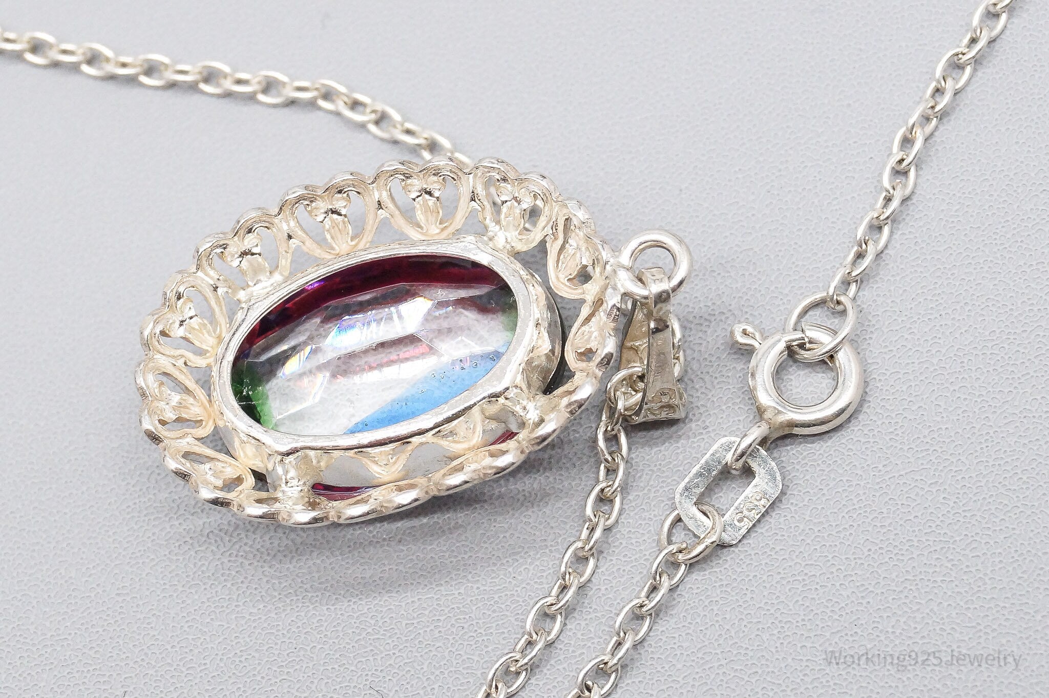 Rare Antique German Iris Glass 835 Silver Chain Necklace 18"