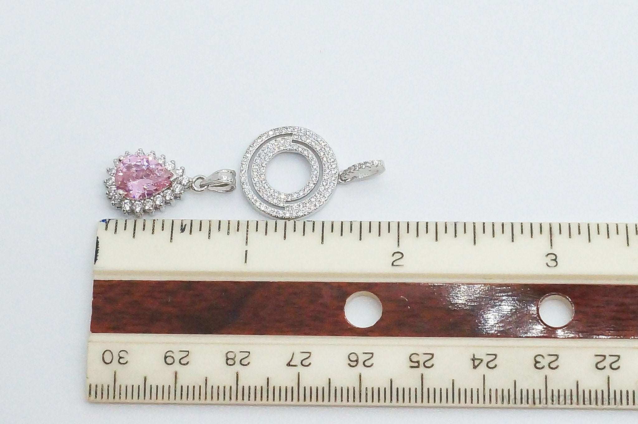 Vintage Pink Topaz Cubic Zirconia Sterling Silver Necklace Pendants