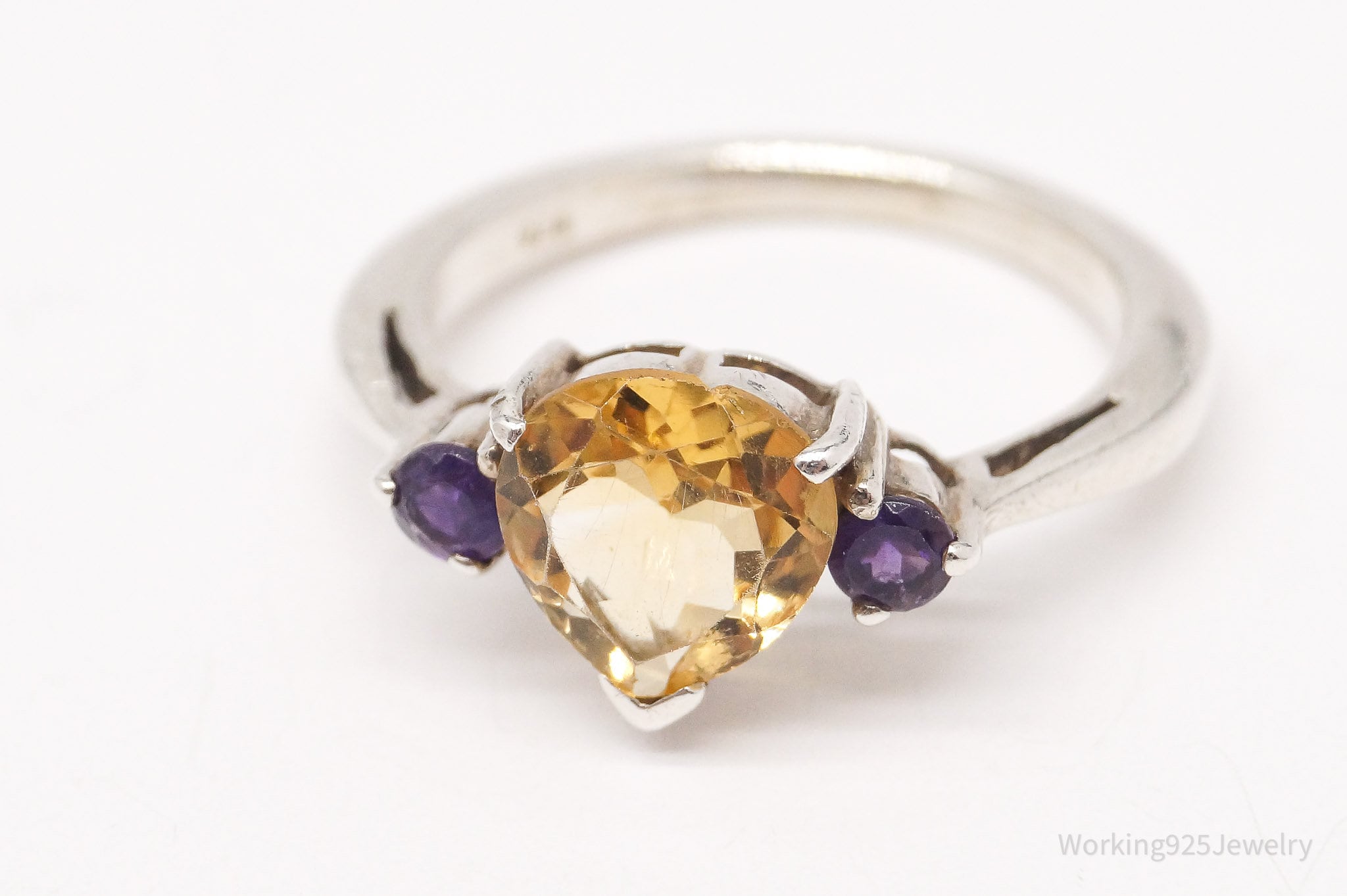 Vintage Citrine Amethyst Sterling Silver Ring - Size 6.75