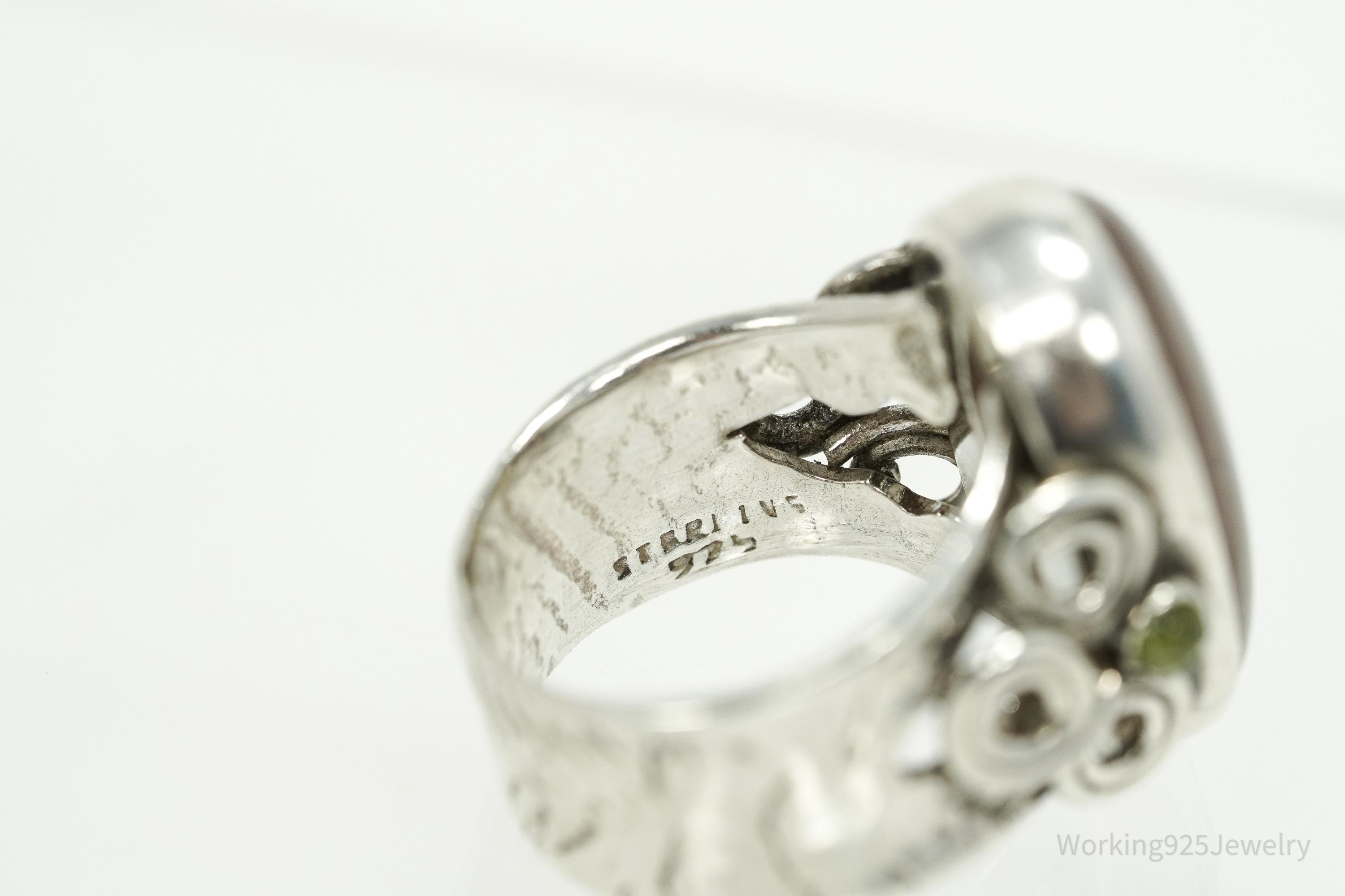 Vintage Gray Moonstone & Peridot Sterling Silver Ring Size 8