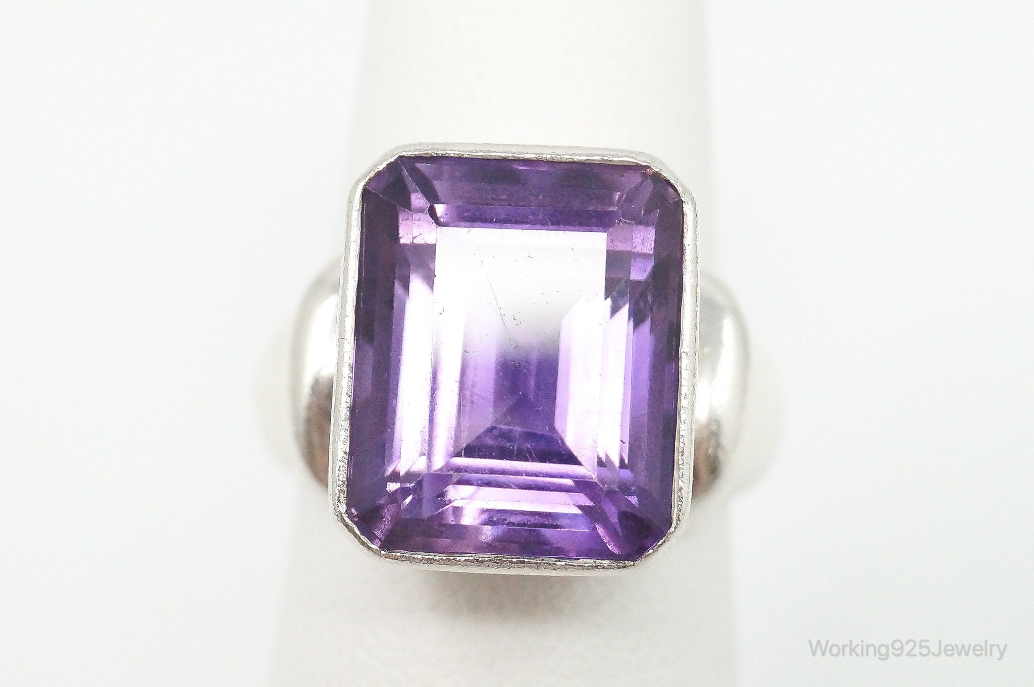 Vintage Large Amethyst Sterling Silver Ring - Size 5