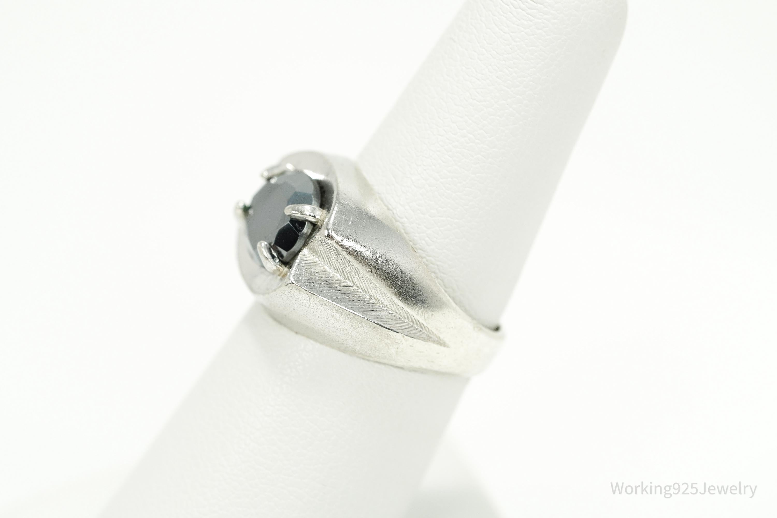 Vintage MCM Vargas Mfg. Co. Hematite Sterling Silver Ring - Size 7