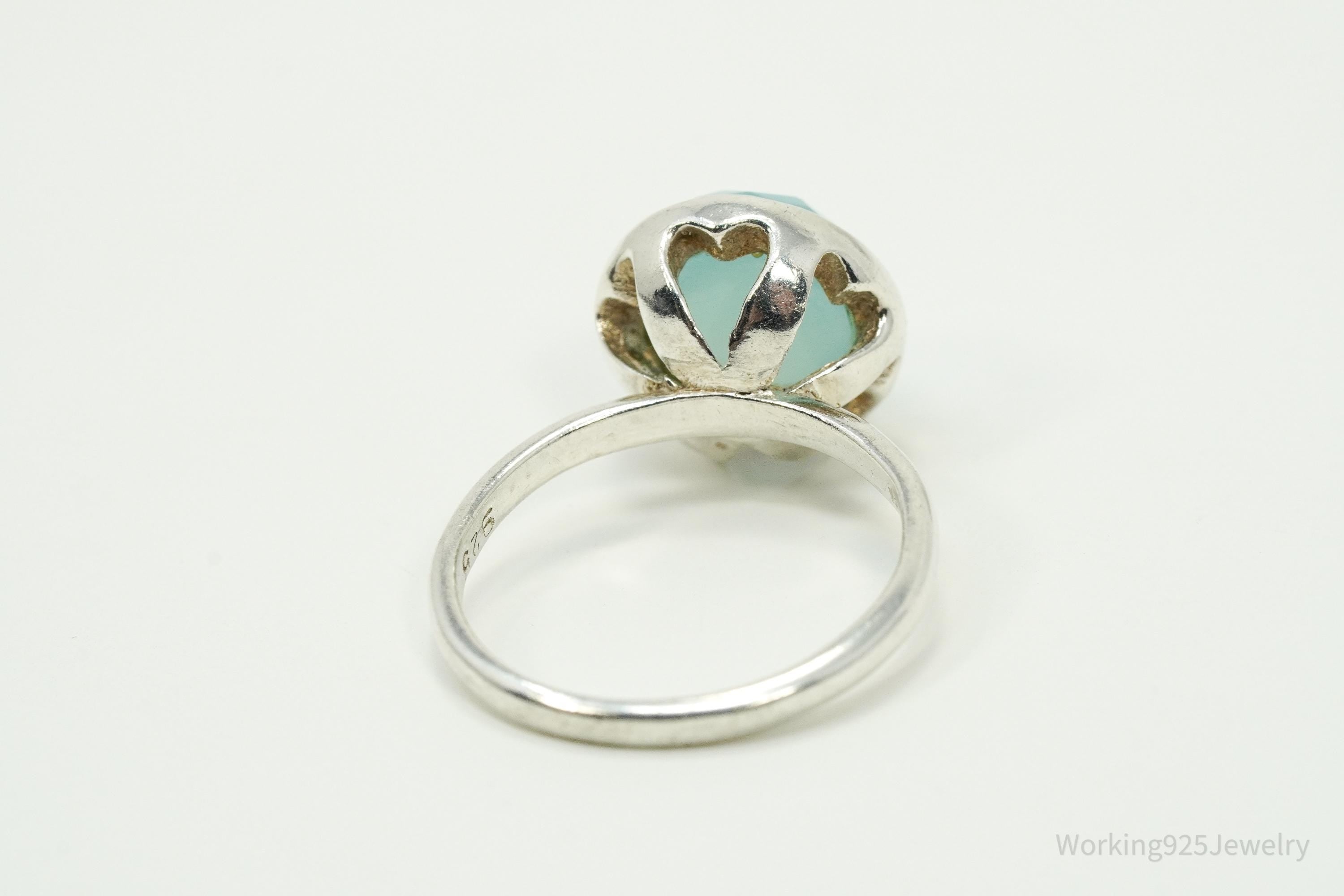 Vintage Chalisa Aqua Blue Chalcedony Sterling Silver Ring - Size 6