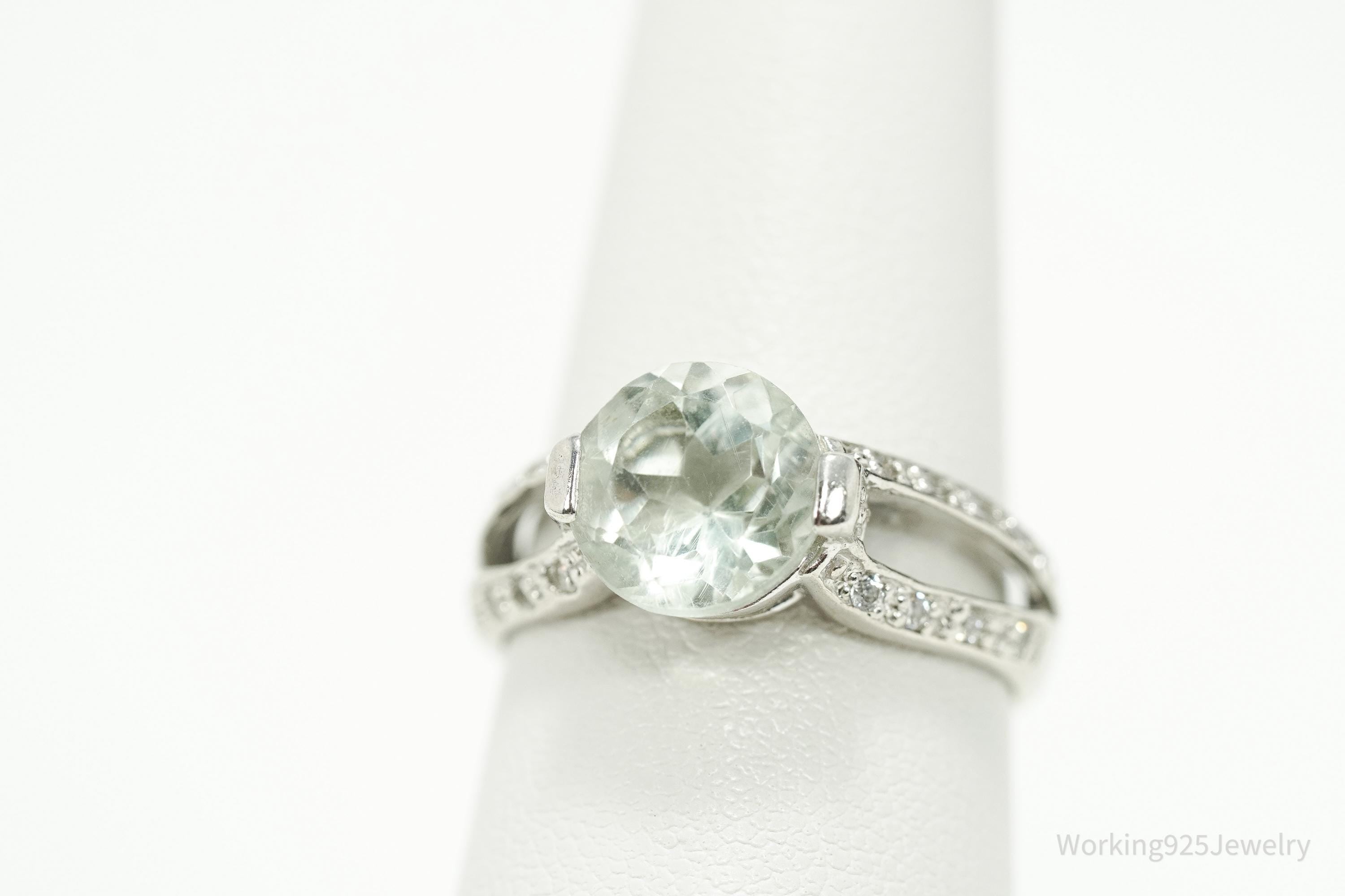 Vintage RJC Prasiolite & Cubic Zirconia Sterling Silver Ring - Size 7.5
