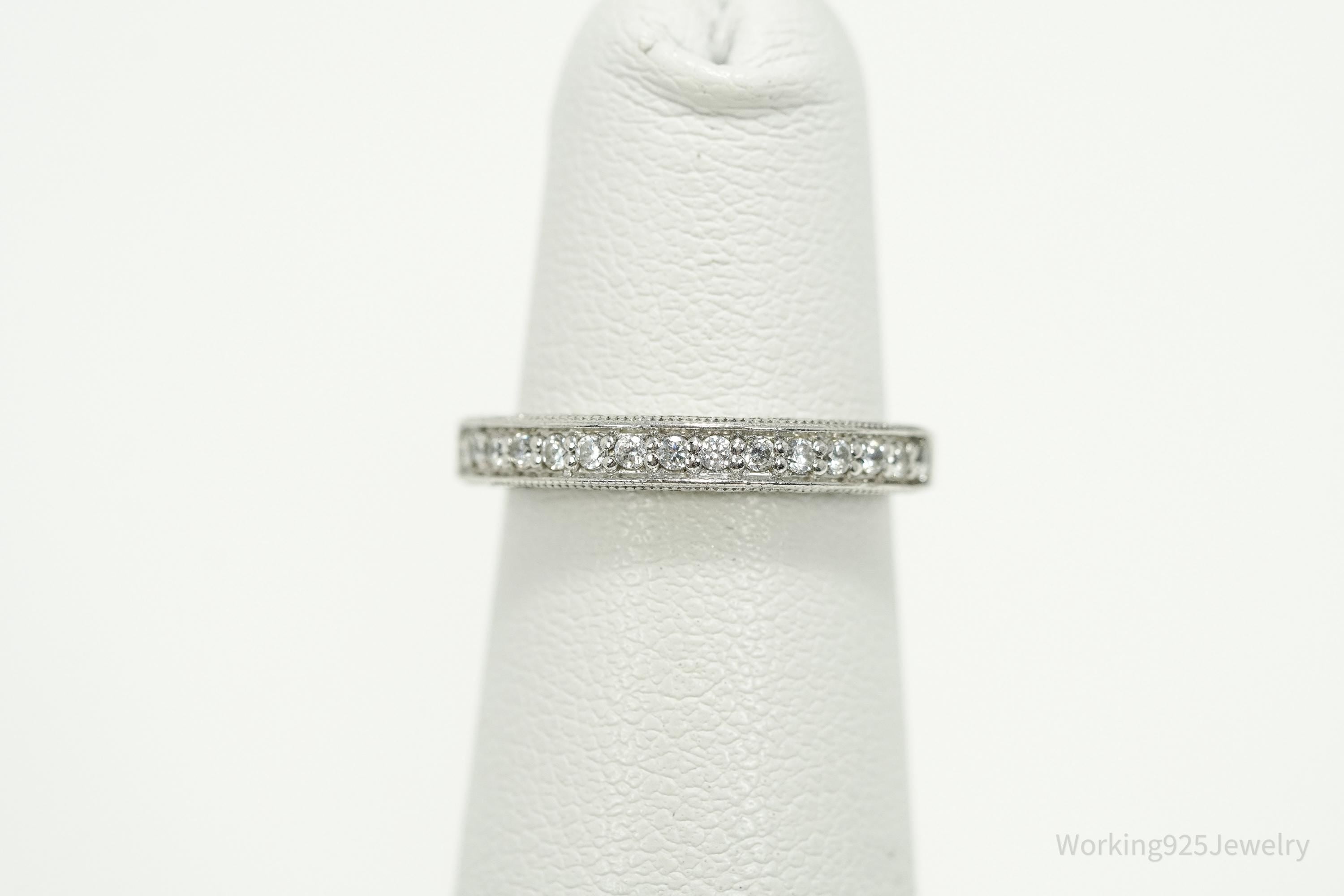 Vintage Cubic Zirconia Sterling Silver Band Ring - Size 3.25