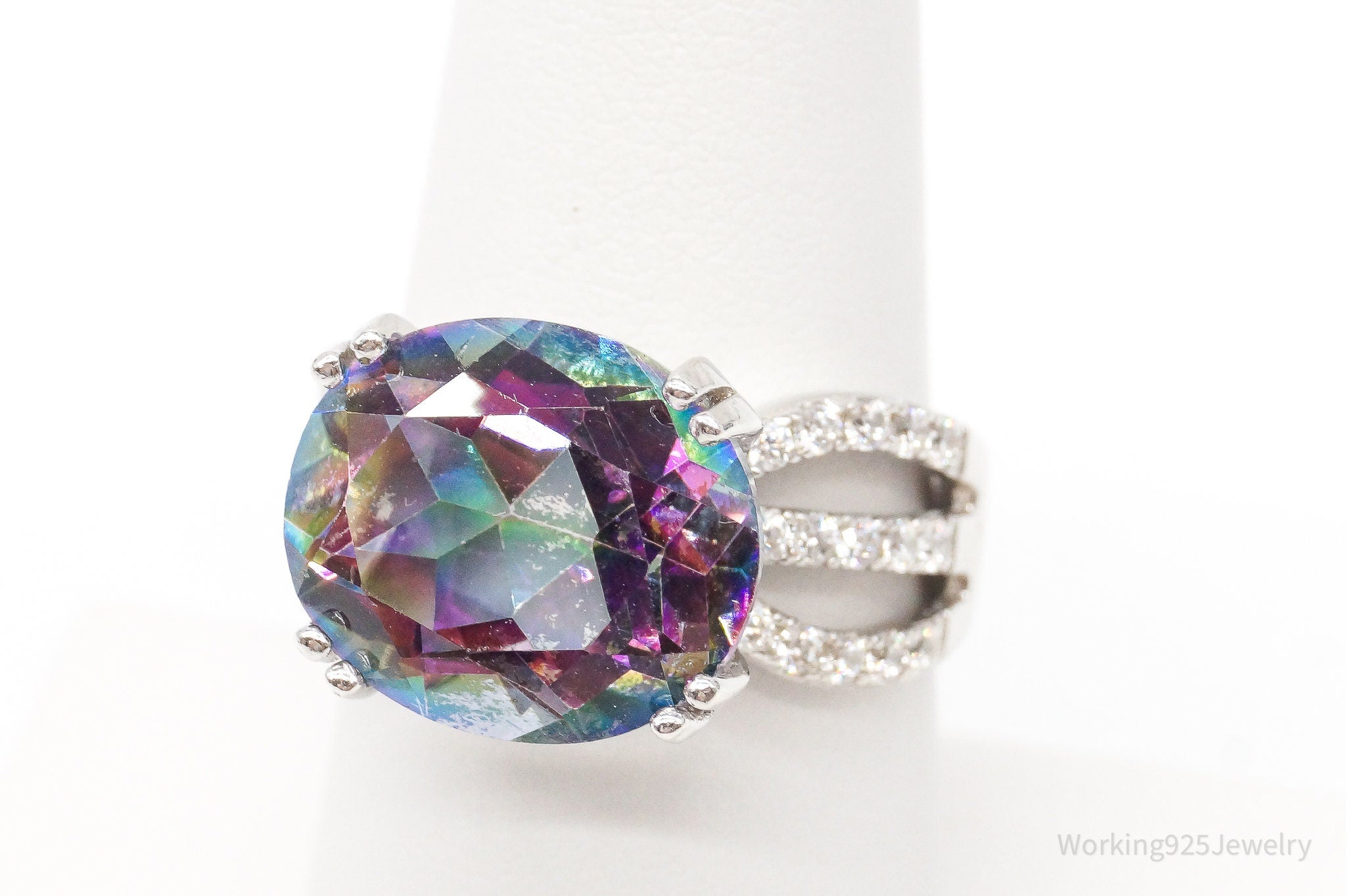 Vintage Mystic Topaz Cubic Zirconia Ring Sterling Silver - Size 7.25