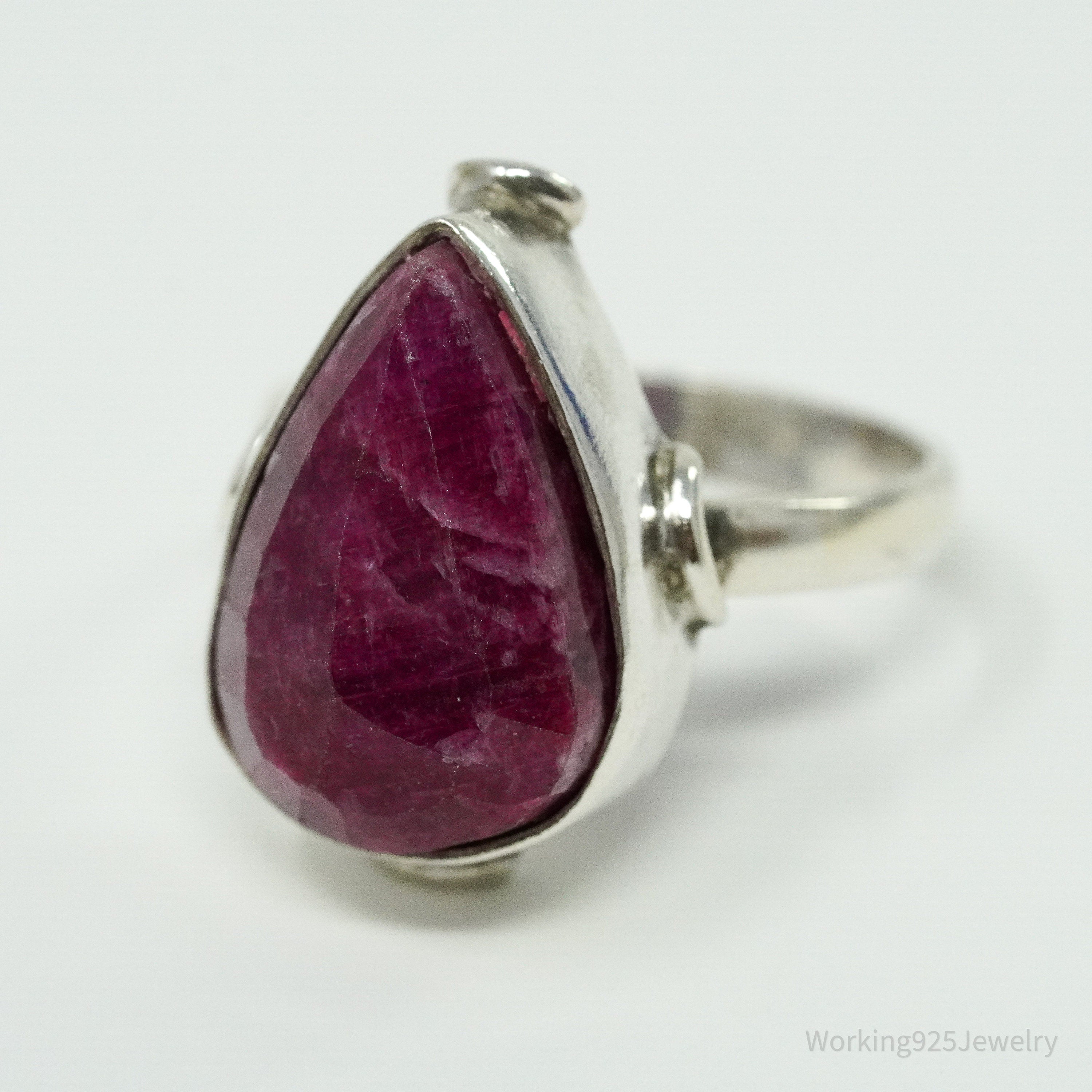 Vintage Natural Ruby Sterling Silver Ring - Size 8.25