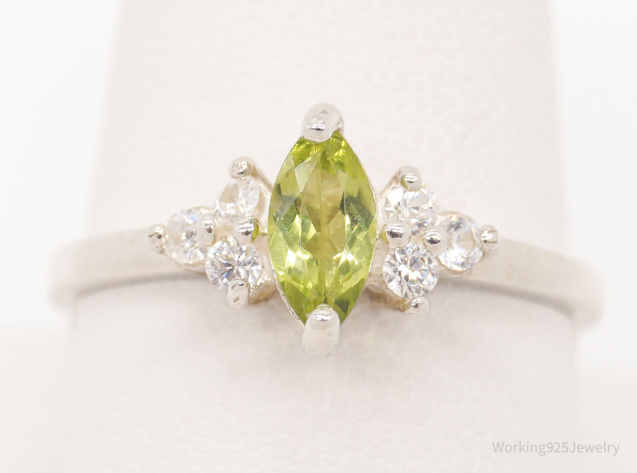 Vintage Peridot Cubic Zirconia Sterling Silver Ring - Size 9.5