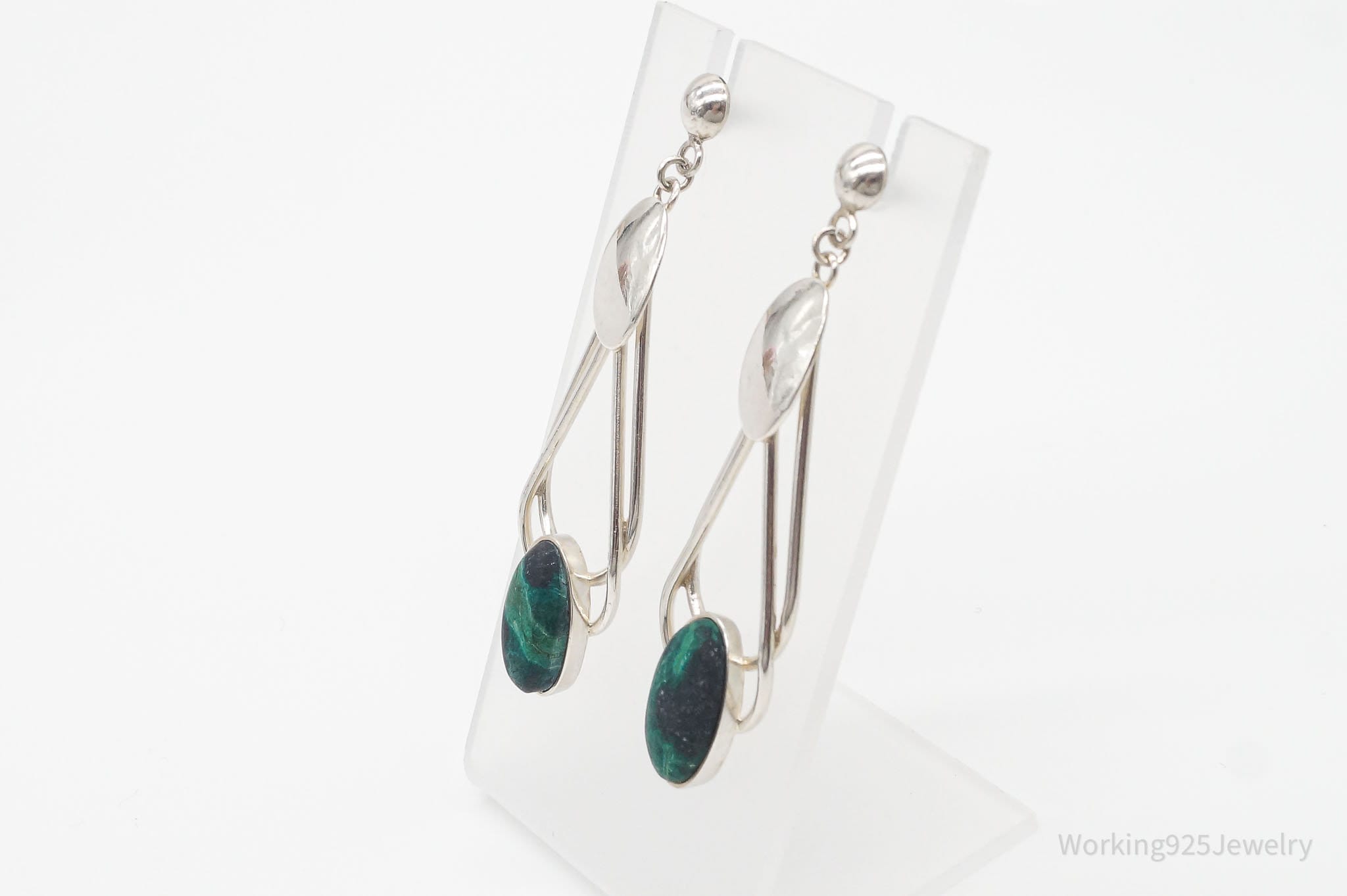 Vintage Peru Chrysocolla Sterling Silver Earrings