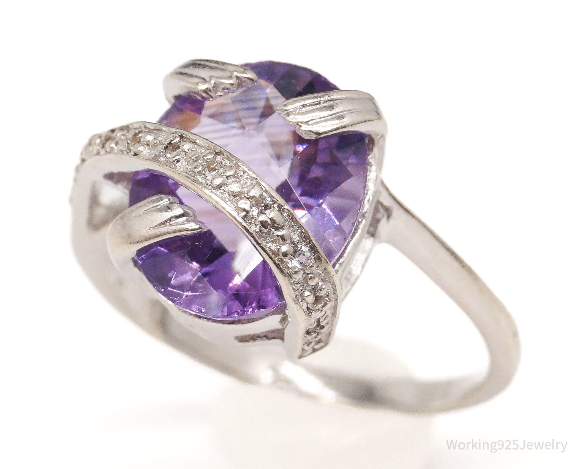 Vintage Amethyst White Topaz Sterling Silver Ring Size 7