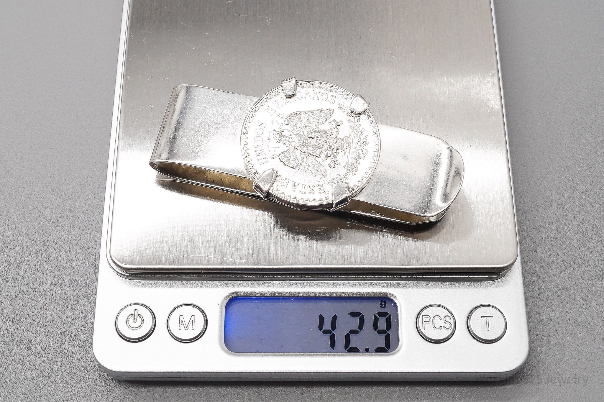 Vintage Maciel ESTADOS UNIDOS MEXICANOS 20 Centavos Silver Coin Money Clip