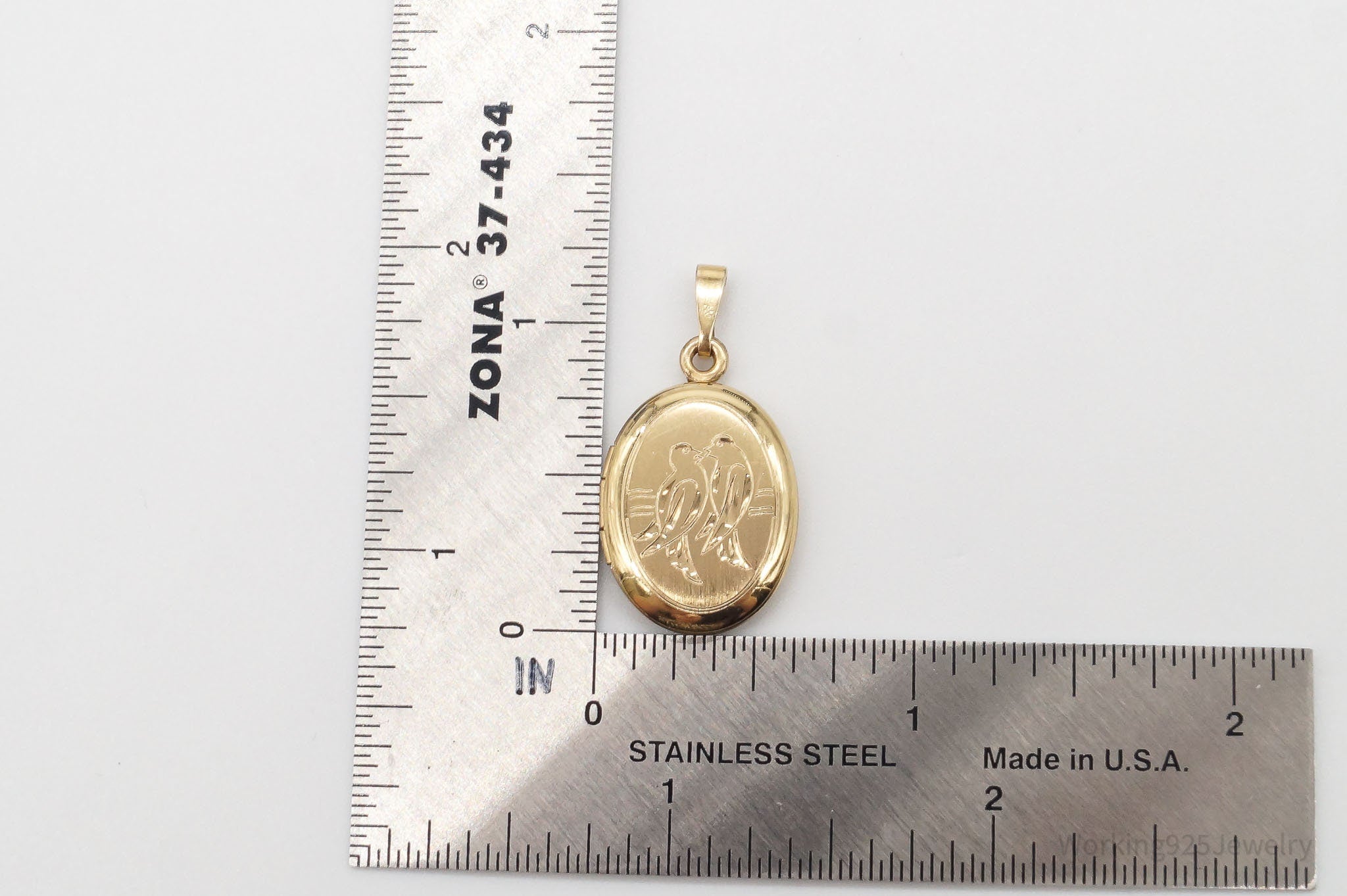 Large Vintage Floral Etched Gold Vermeil Sterling Silver Locket Pendant