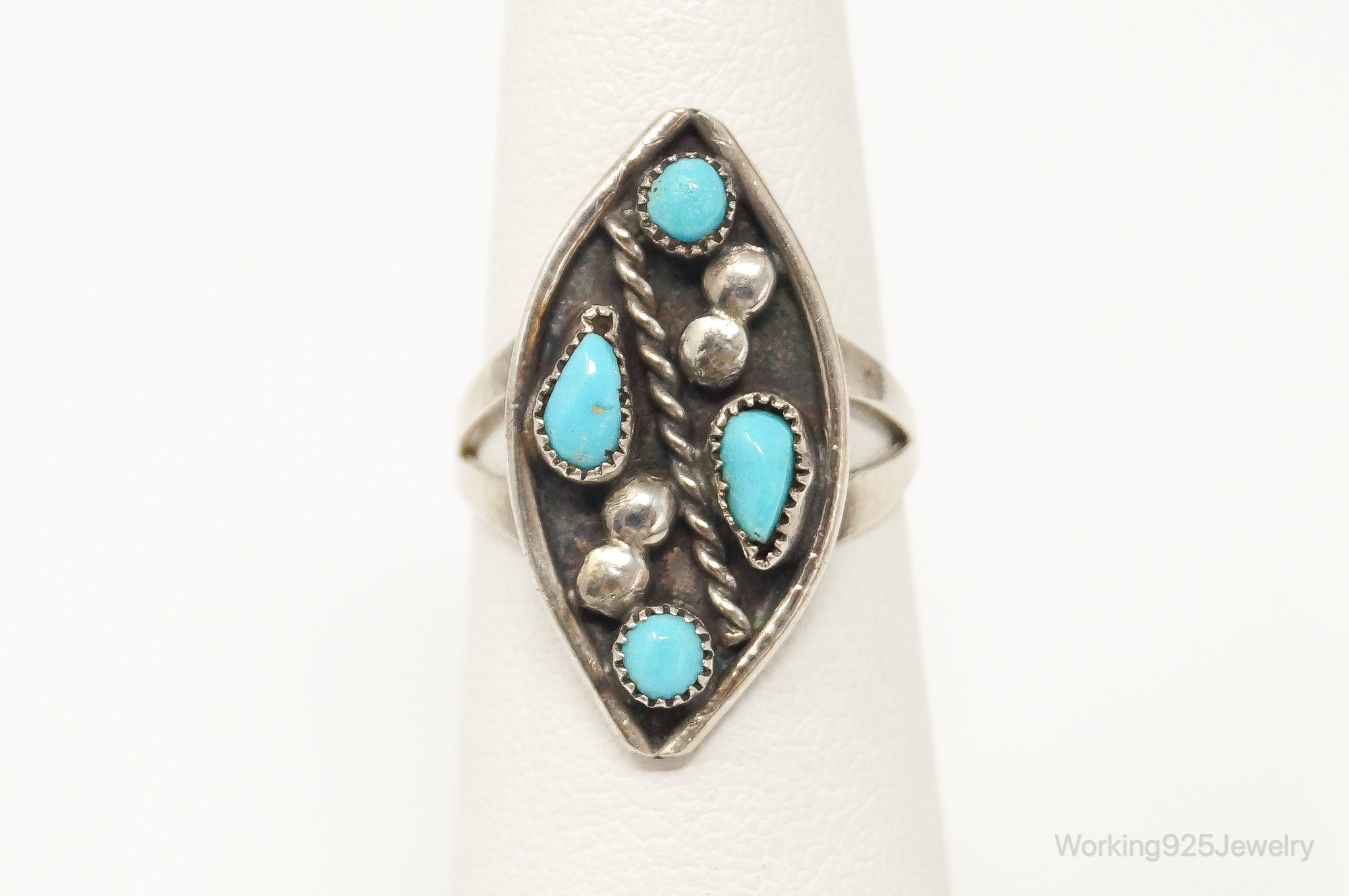 Vintage Native American Turquoise Unsigned Sterling Silver Ring - Size 4.75