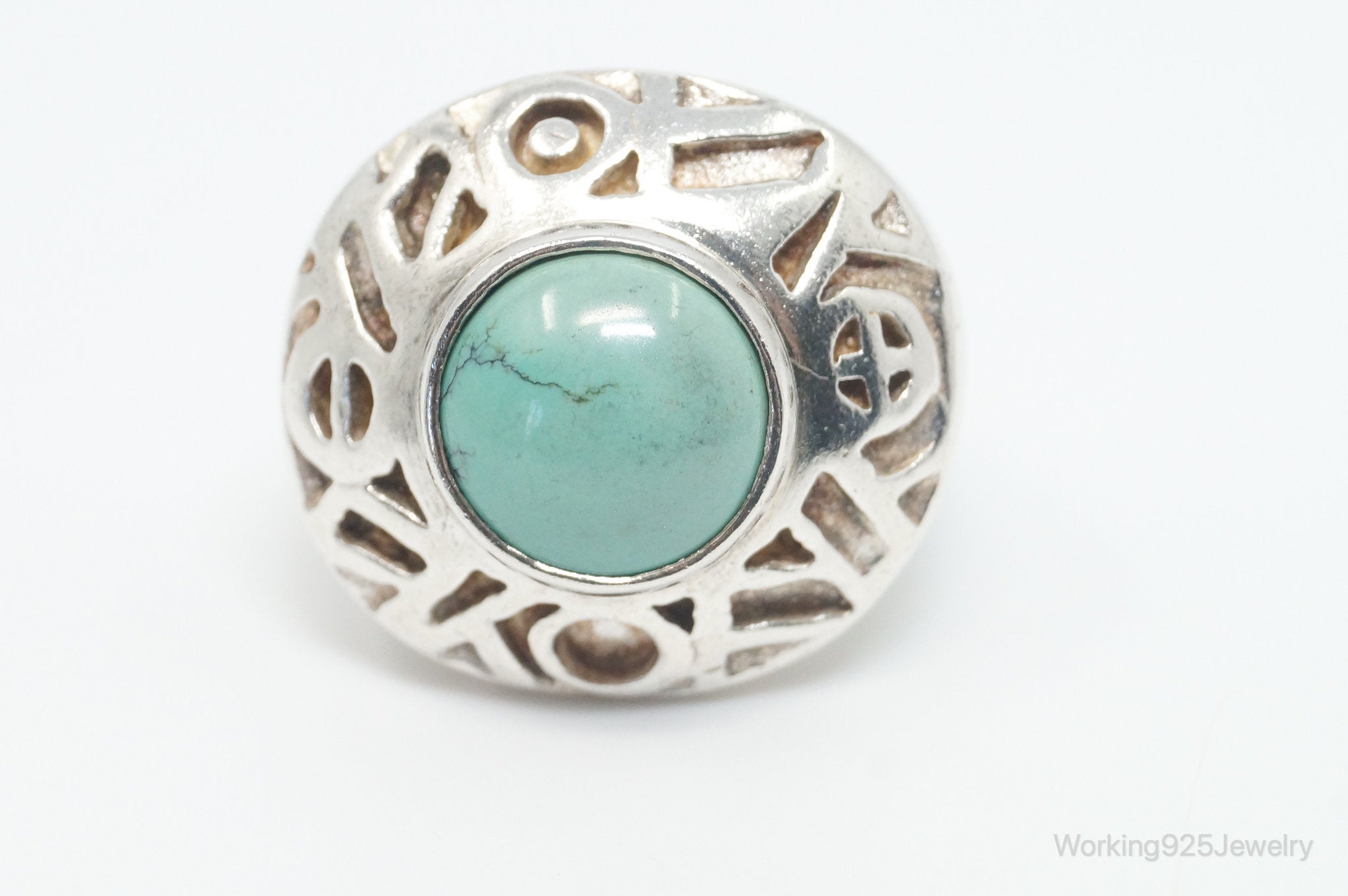 Vintage Turquoise Sterling Silver Statement Ring - Size 7.5