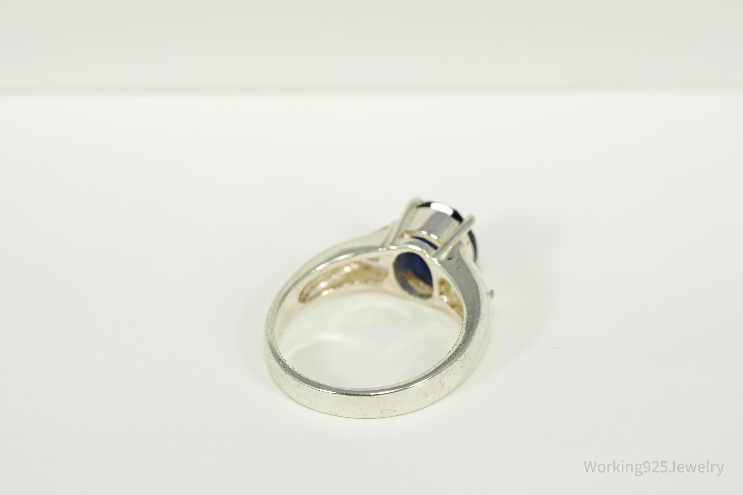 Vintage Blue And White Diamonique Cubic Zirconia Sterling Silver Ring - Size 7