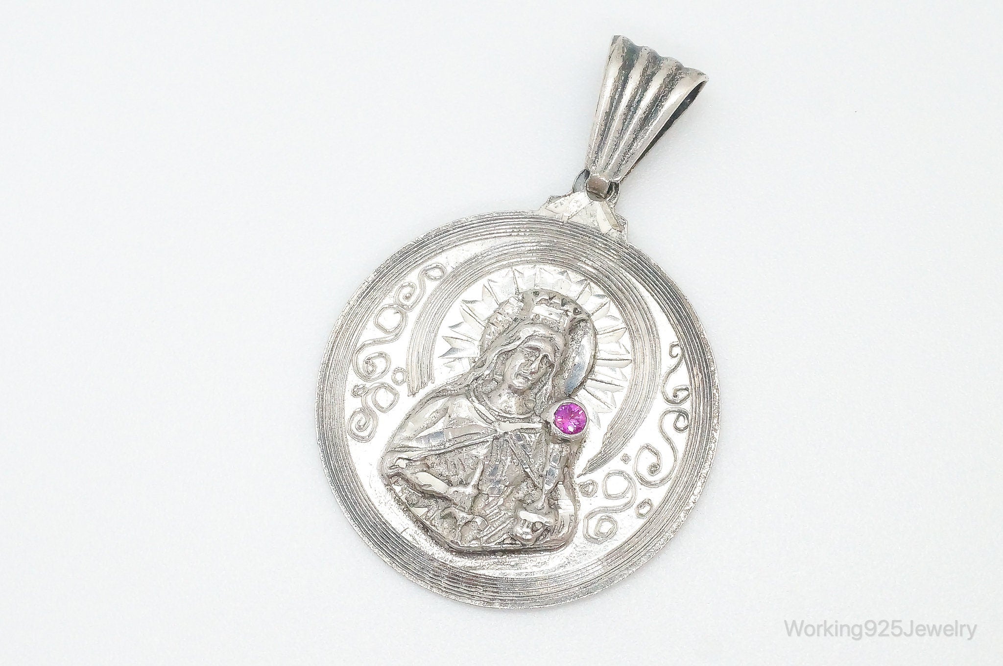 Vintage Ruby Religious Sterling Silver Pendant Charm