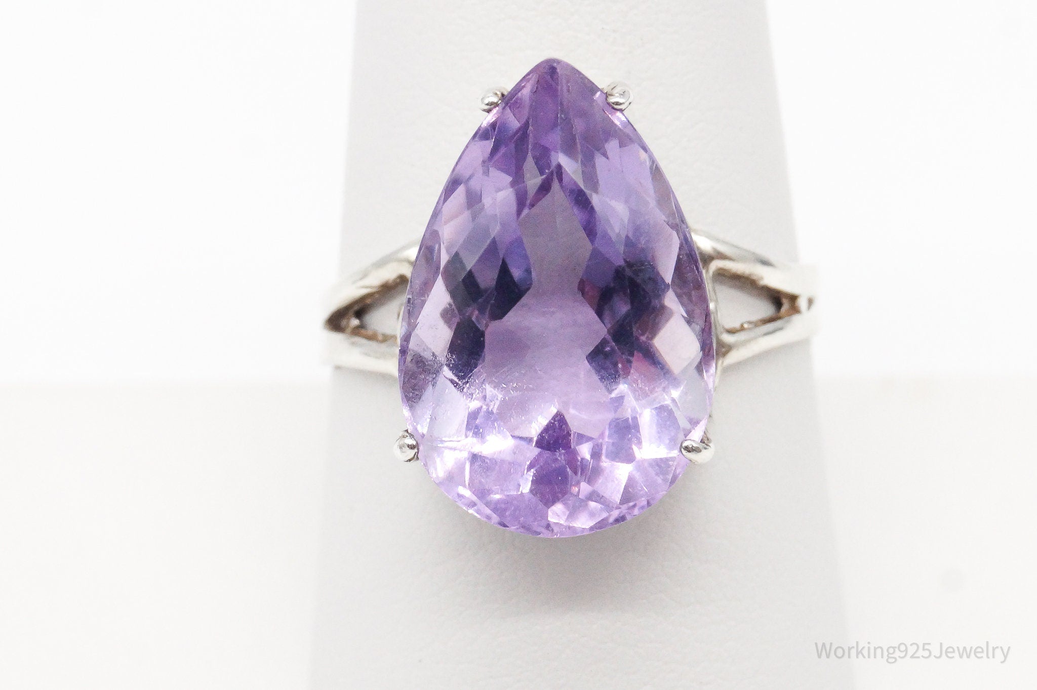 Vintage Large Amethyst Sterling Silver Ring - Size 8.75