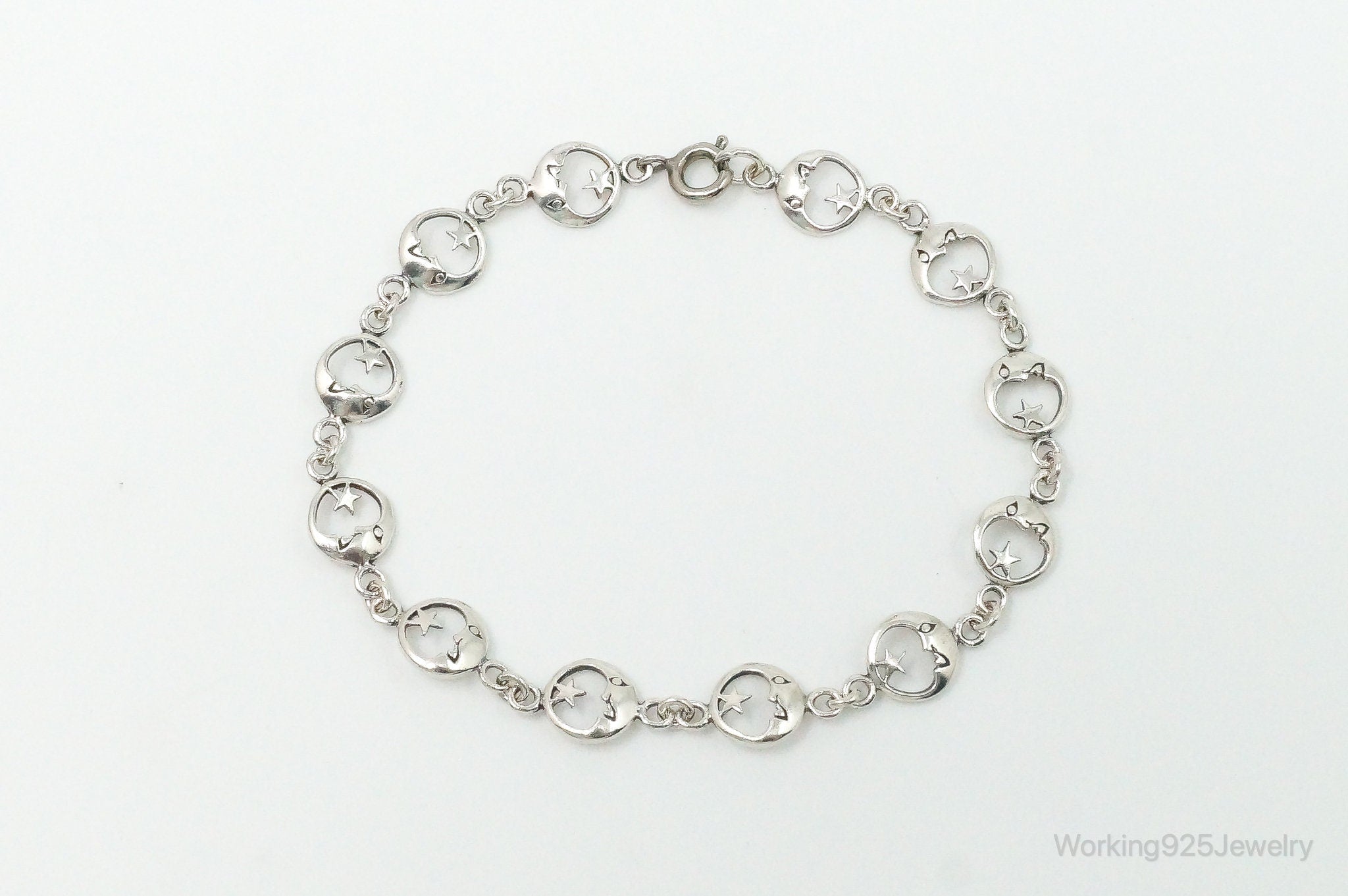 Vintage Moon & Stars Sterling Silver Bracelet