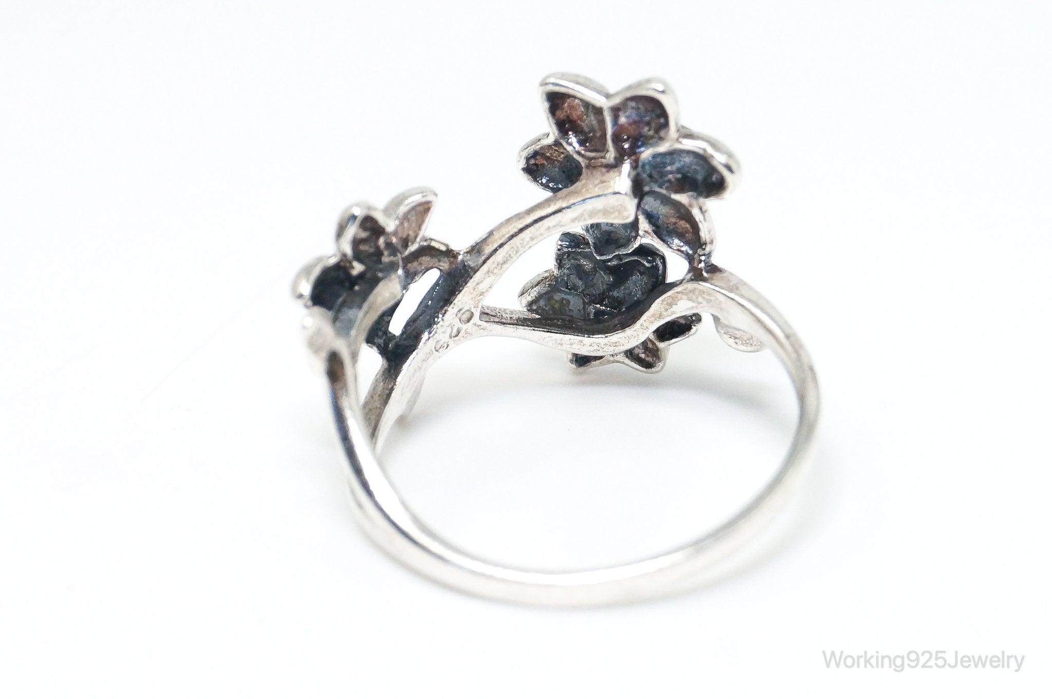 Vintage Modern Flowers Sterling Silver Ring - Size 8