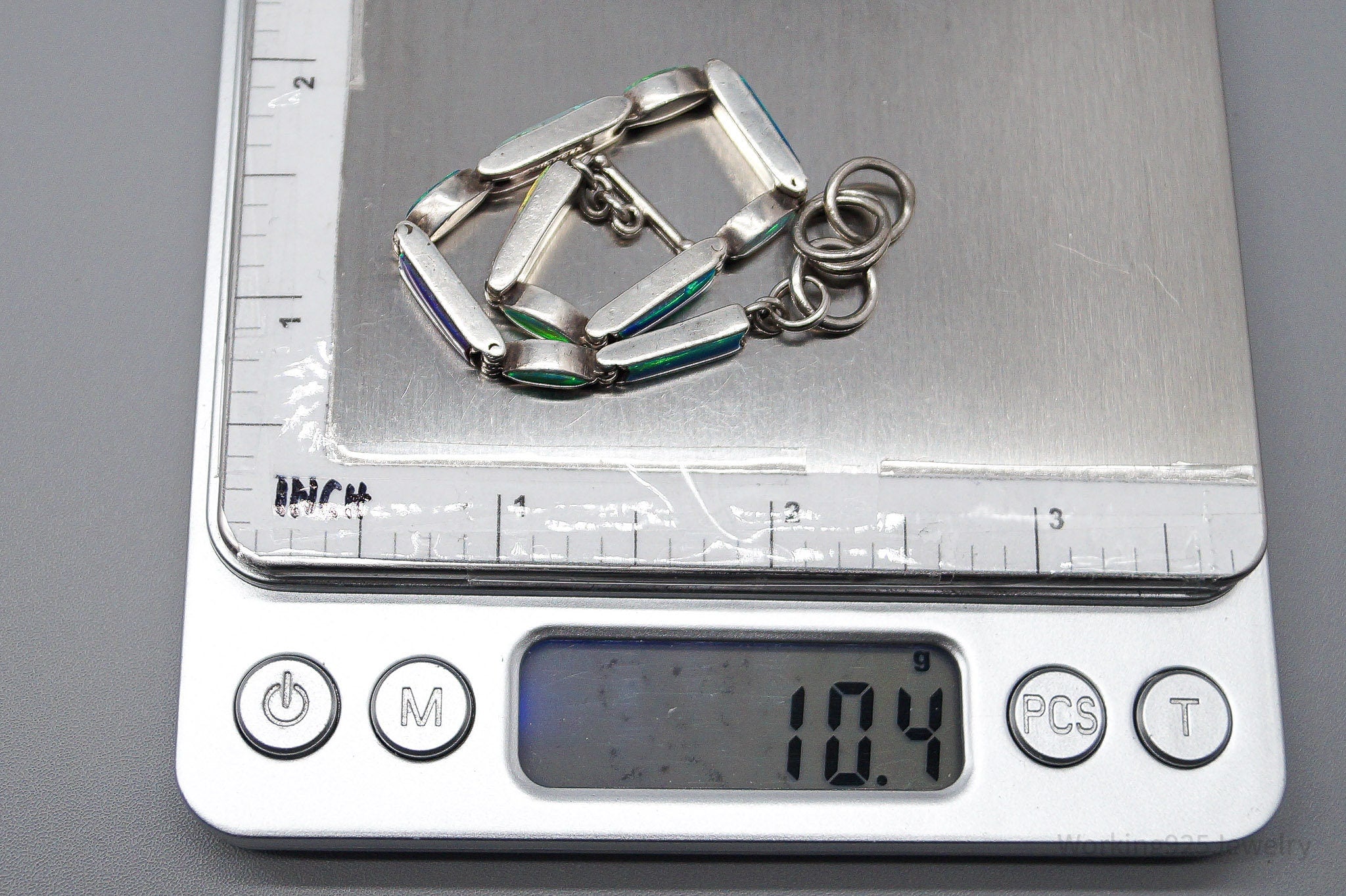 Vintage Opal Inlay Sterling Silver Bracelet - 7.5"