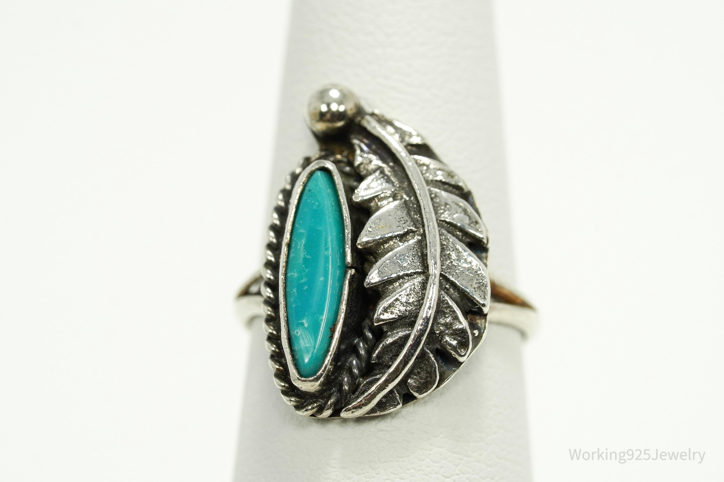 Vintage Native American Turquoise Unsigned Silver Ring - Size 6