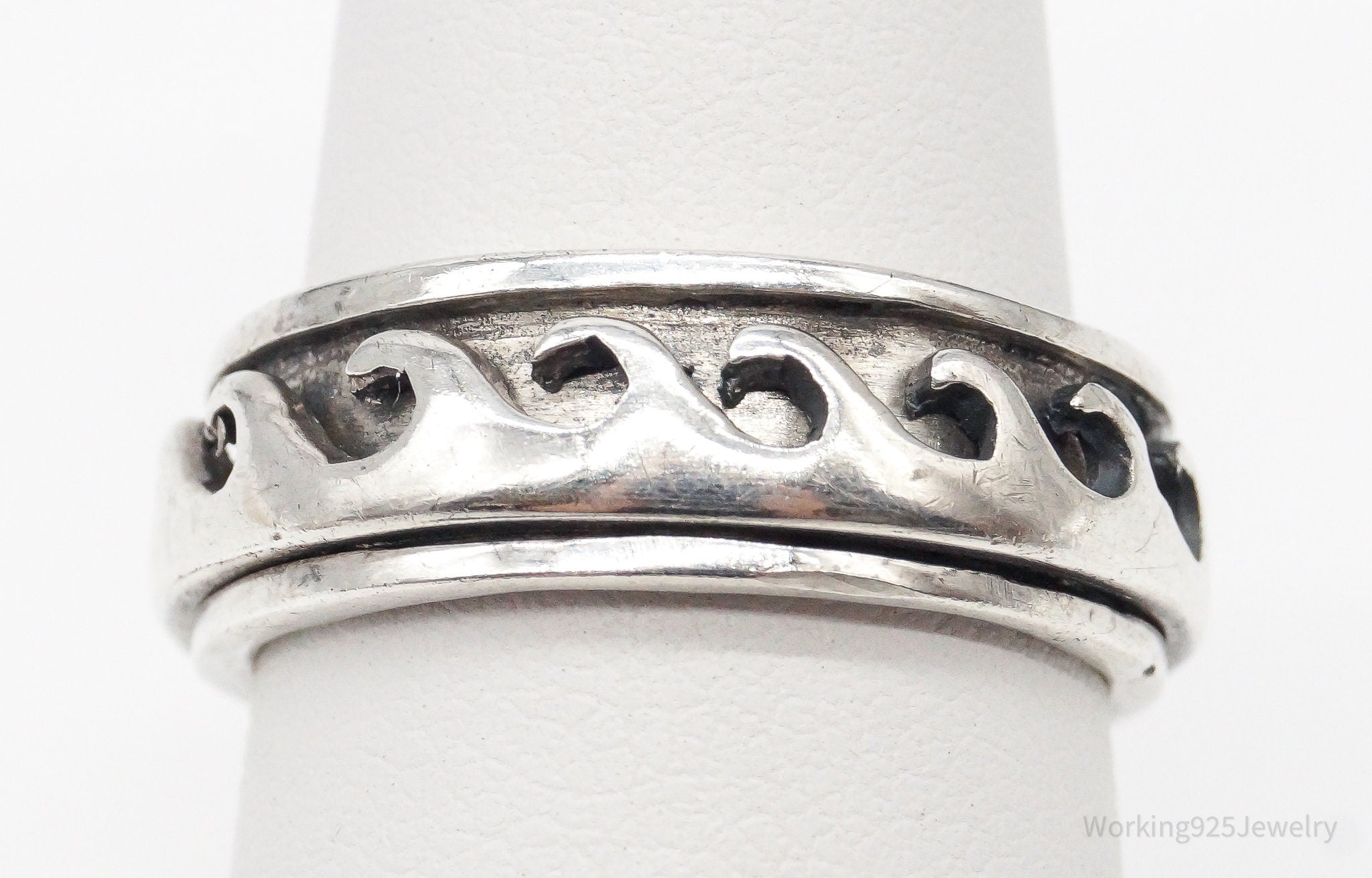 Vintage Waves Sterling Silver Spinner Band Ring - Size 6.75