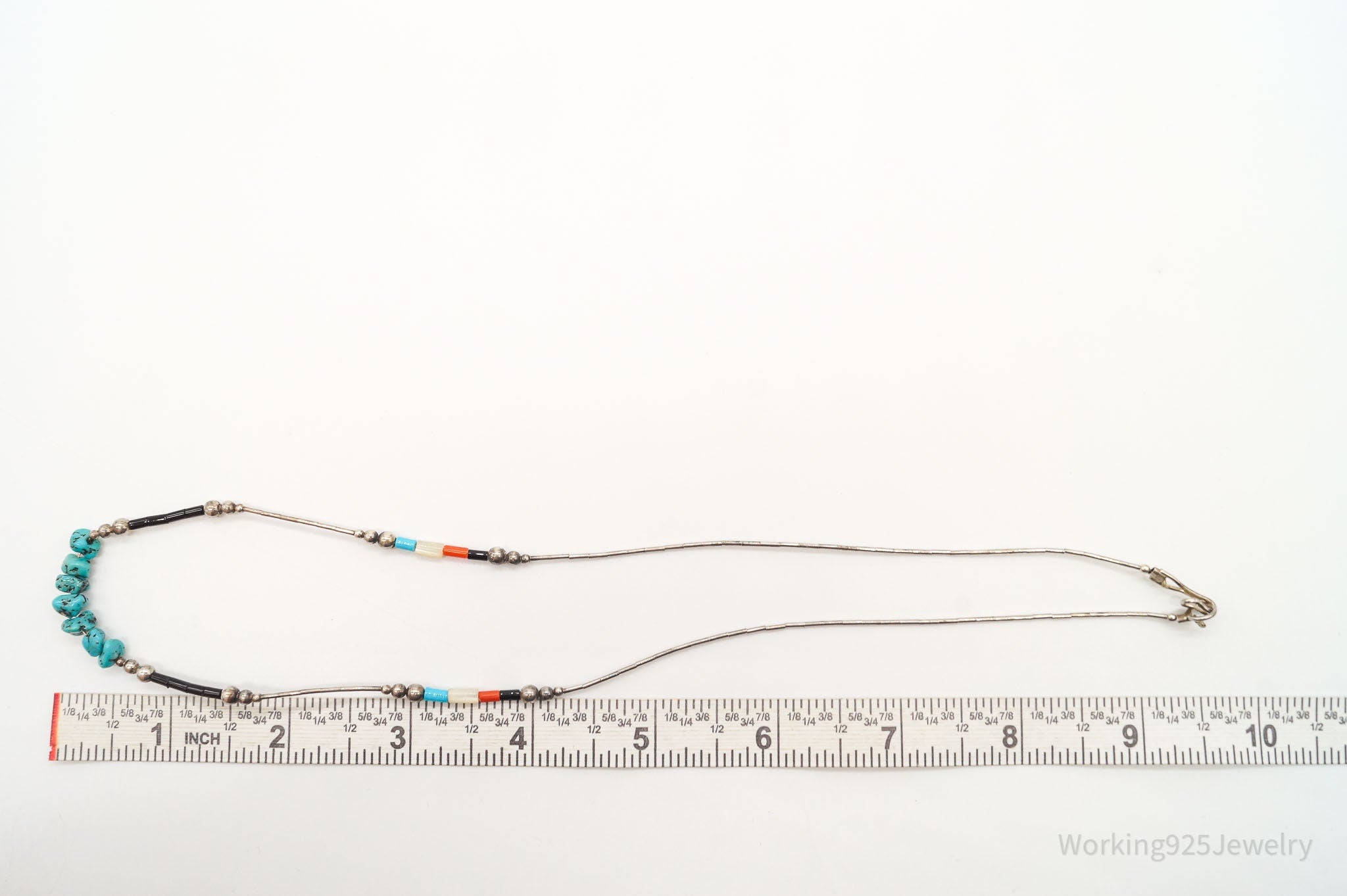 Vintage Native American Multi Gemstone Bead Silver Necklace