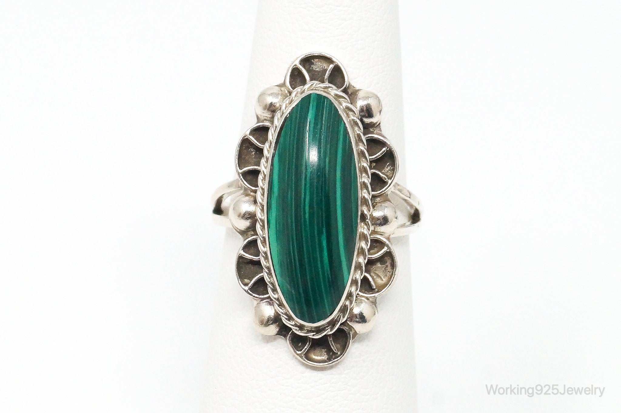 Vintage Southwestern Malachite Sterling Silver Ring Size 6