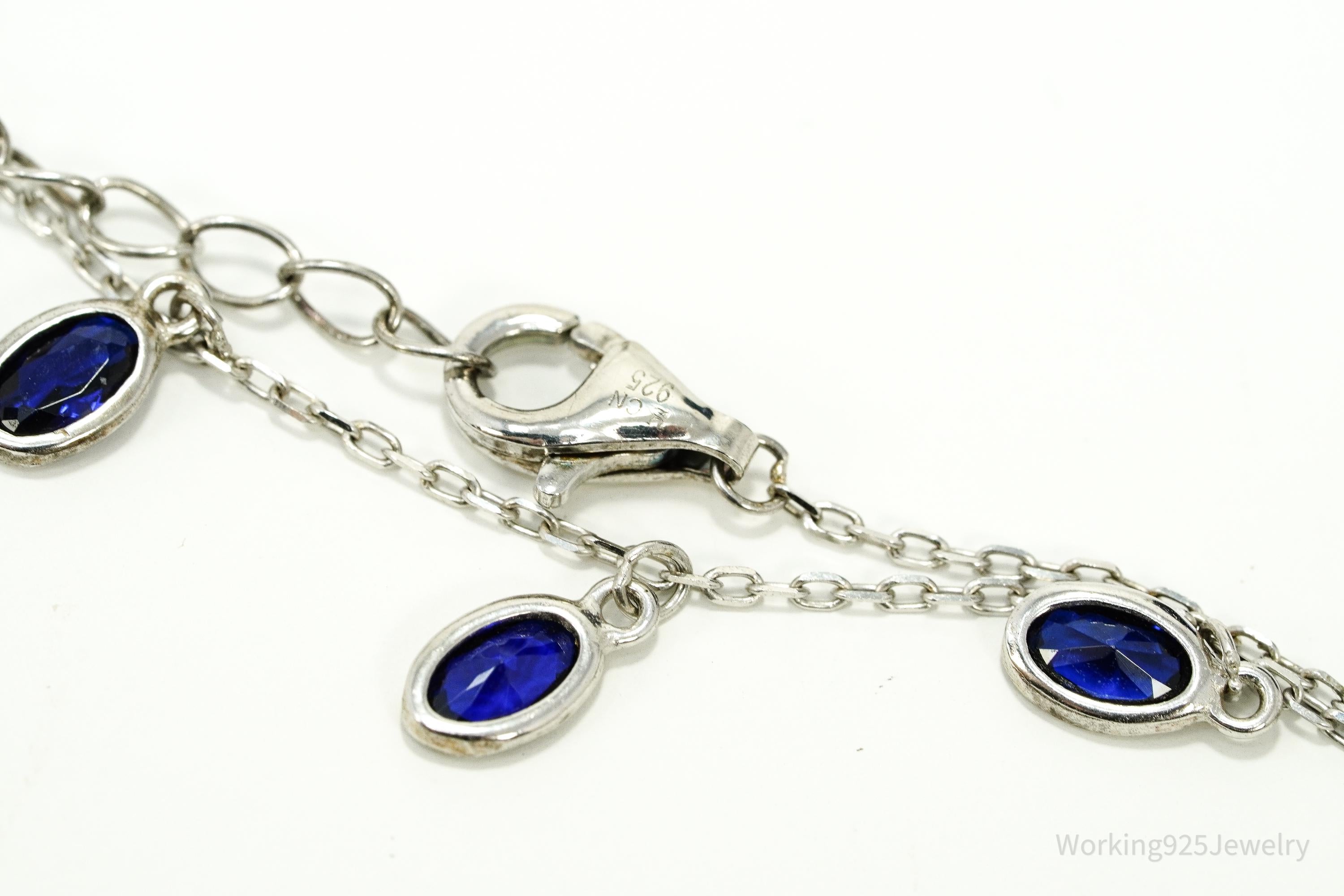 Vintage Blue Spinel Sterling Silver Necklace 18"