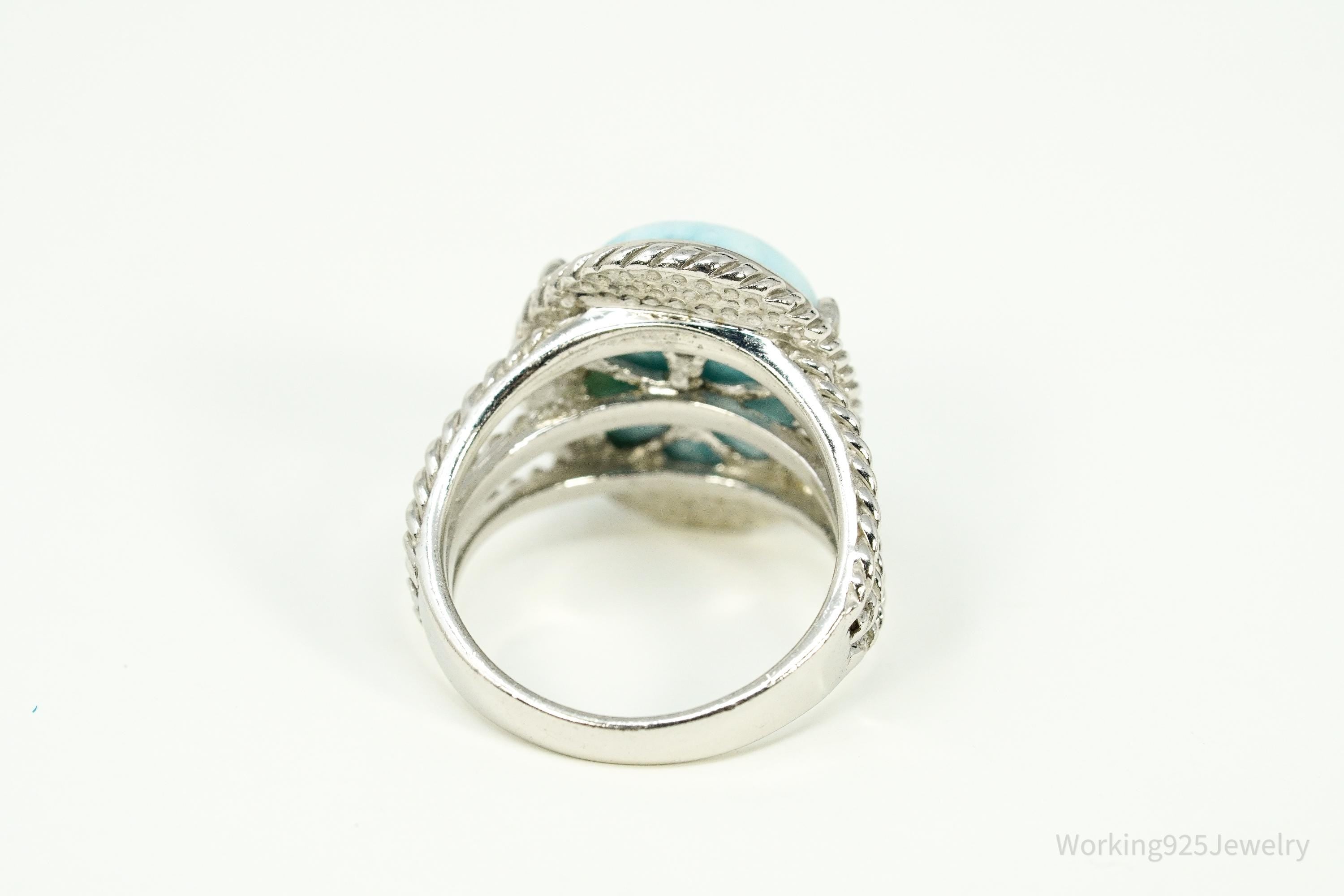 Vintage Blue Larimar Sterling Silver Ring - Size 5.75