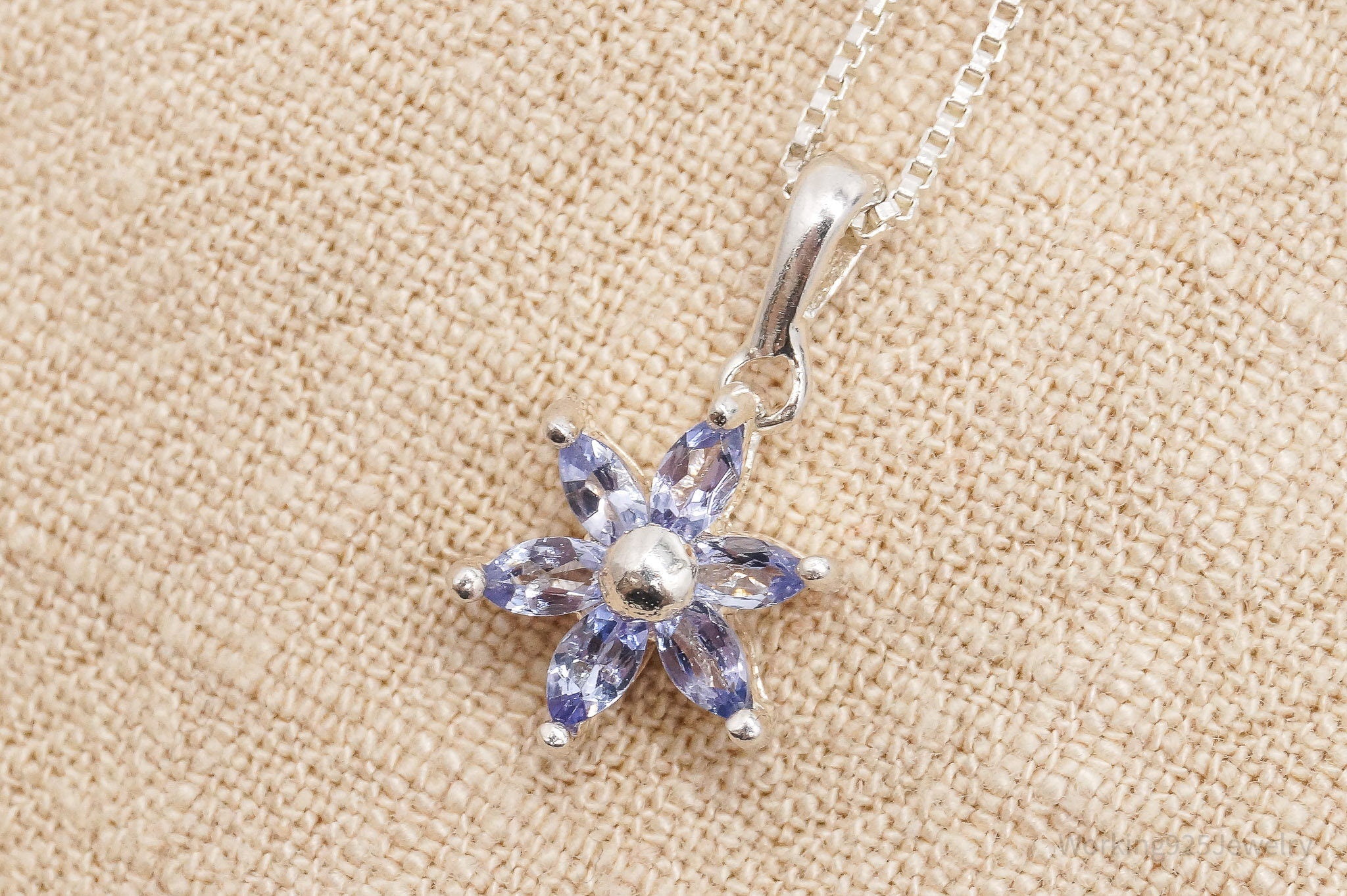 Vintage Tanzanite Flower Sterling Silver Necklace 18"