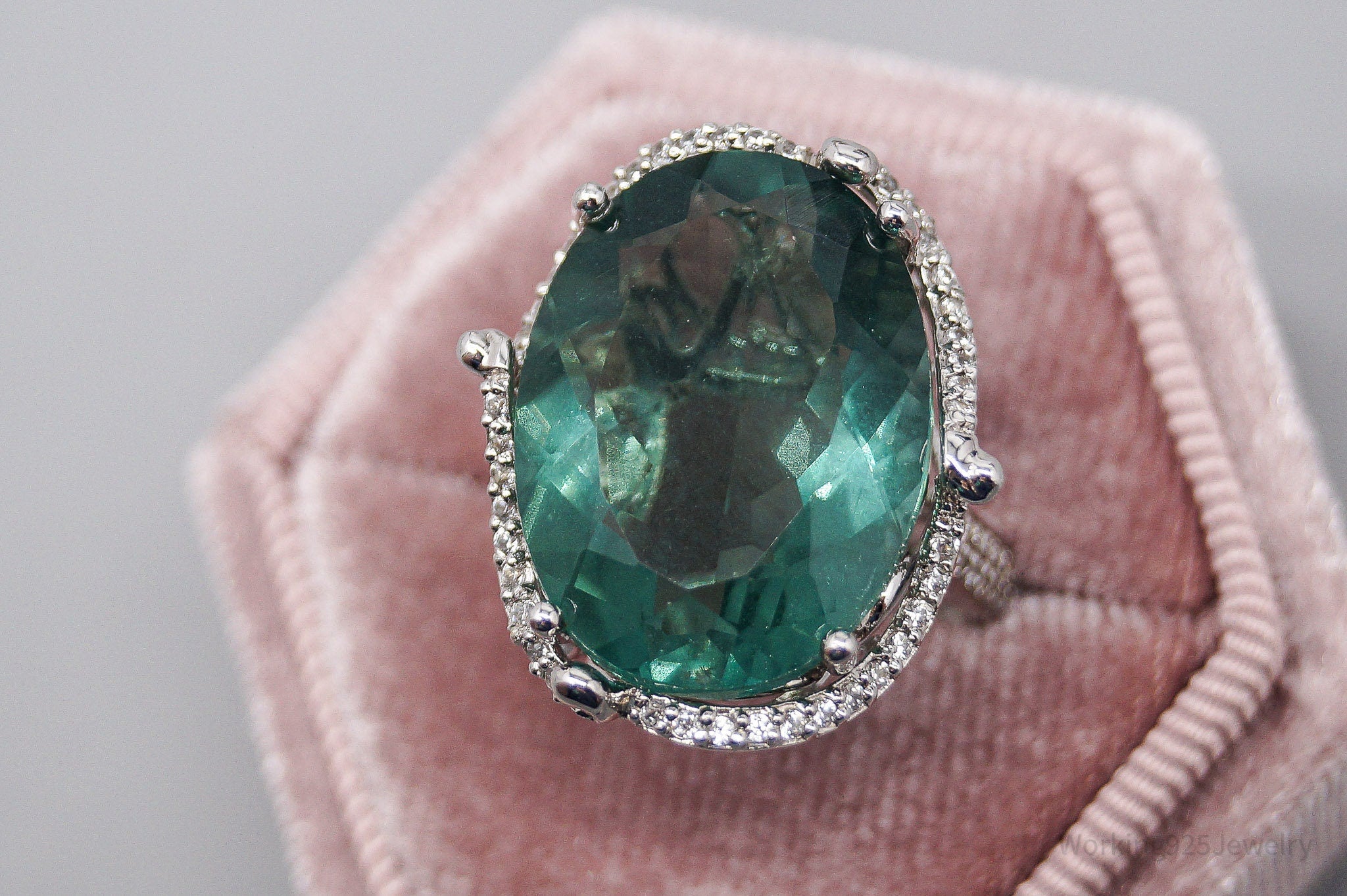 JTV DK Paraiba Tourmaline & White Zircon Sterling Silver Ring 5.25